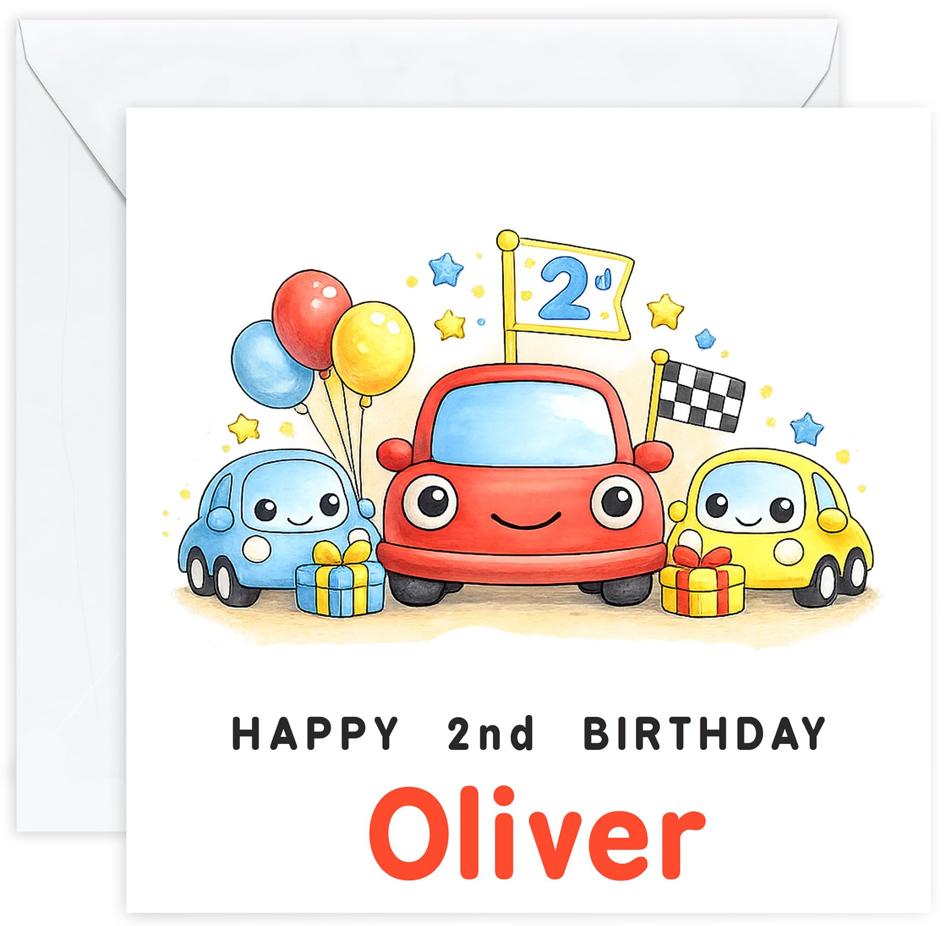 Personalised 2nd Birthday Card for Boy | Two Year Old Birthday Card with Name | Son Grandson Nephew or Godson | Design 05