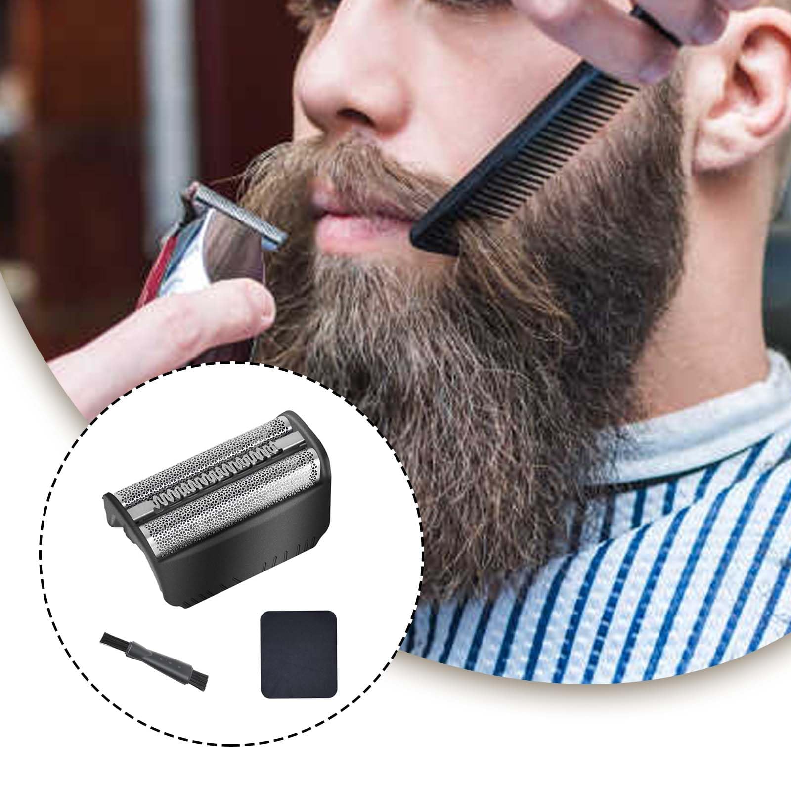 Braun 1 Stück für Serie 3 Ersatzkopf, Kompatibel mit 30B 310 330 340 5746 4875 7630, Schwarz/Silber, Inkl. Bürste und Reinigungstuch, Unisex, Modern, Mit Integriertem Wiederaufladbaren Akku, Grayscale