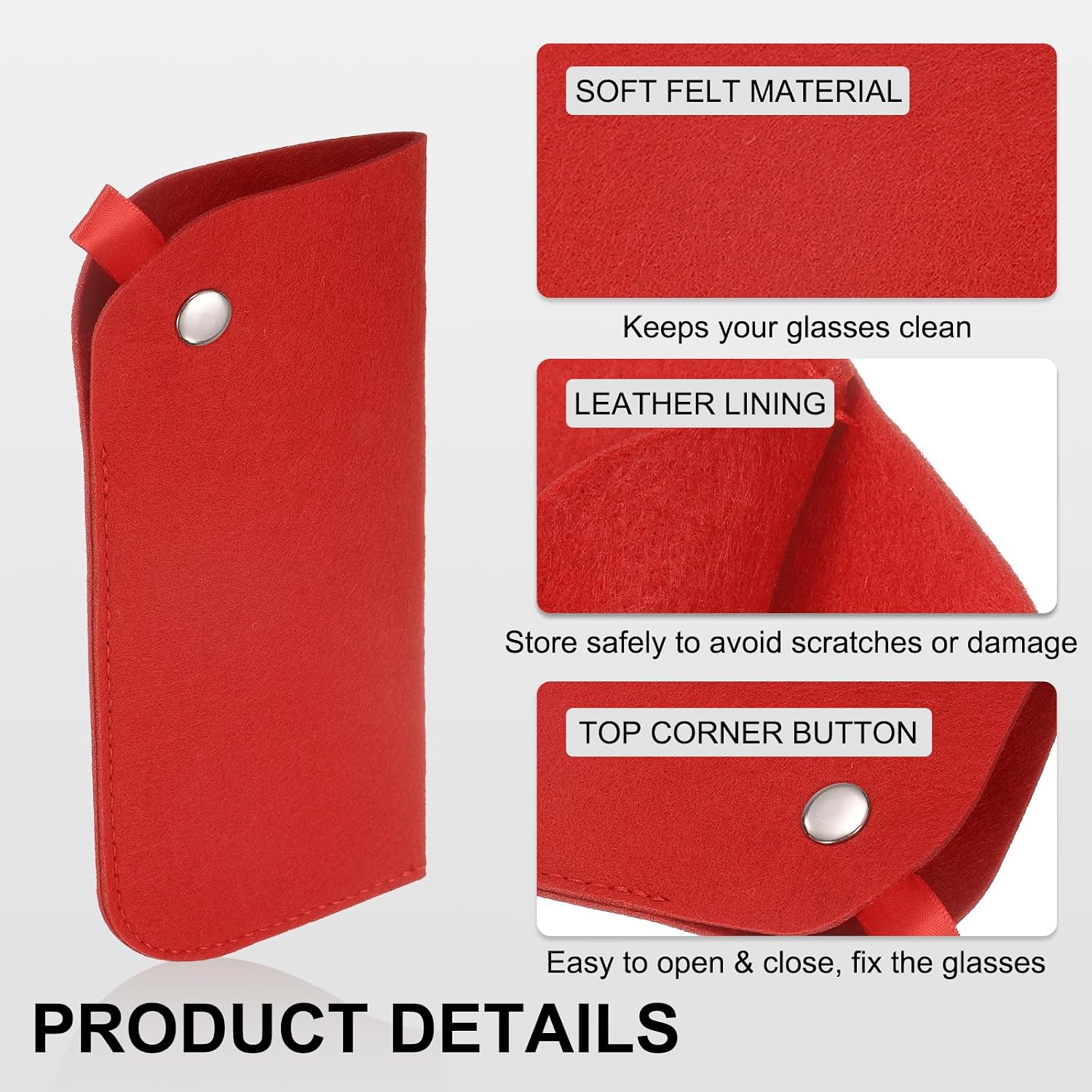HARFINGTON Soft Eyeglasses Bag Portable Felt Glasses Case Sunglasses Storage Pouch Case Holder, Red