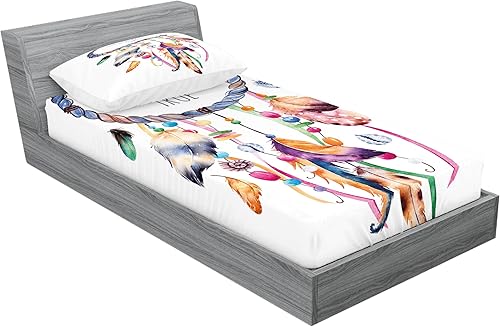 Miniatura 2 de Ambesonne Juego de sábanas bajeras y fundas de almohada, diseño de atrapasueños, imagen de estilo bohemio, juego de decoración de ropa de cama de 2