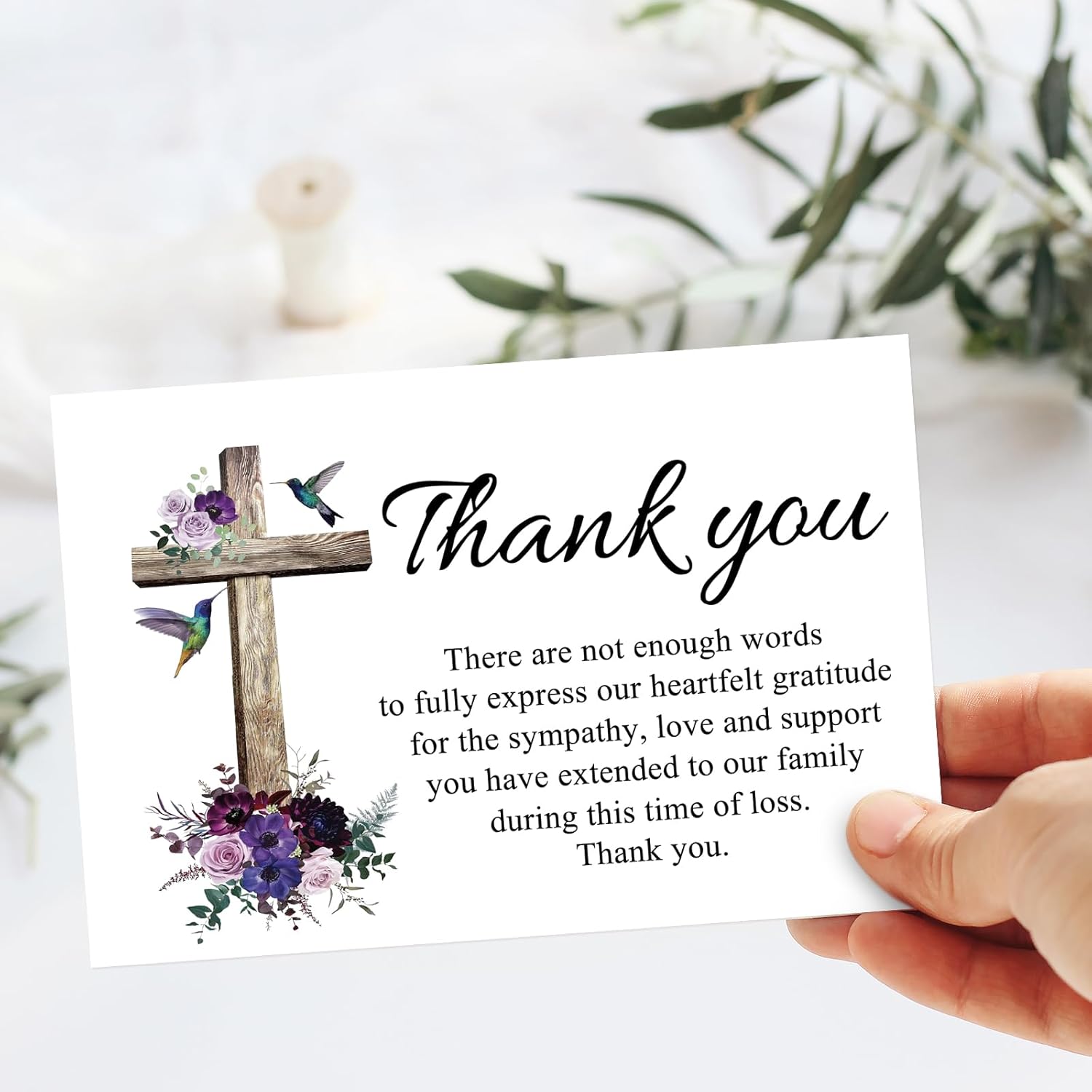 50Pcs Funeral Thank You Cards Boxed Purple Floral Cross Sympathy Thank You Cards with Sticker Envelope Bereavement Card for Memorial Service Loved Ones Celebration of Life - Image 7