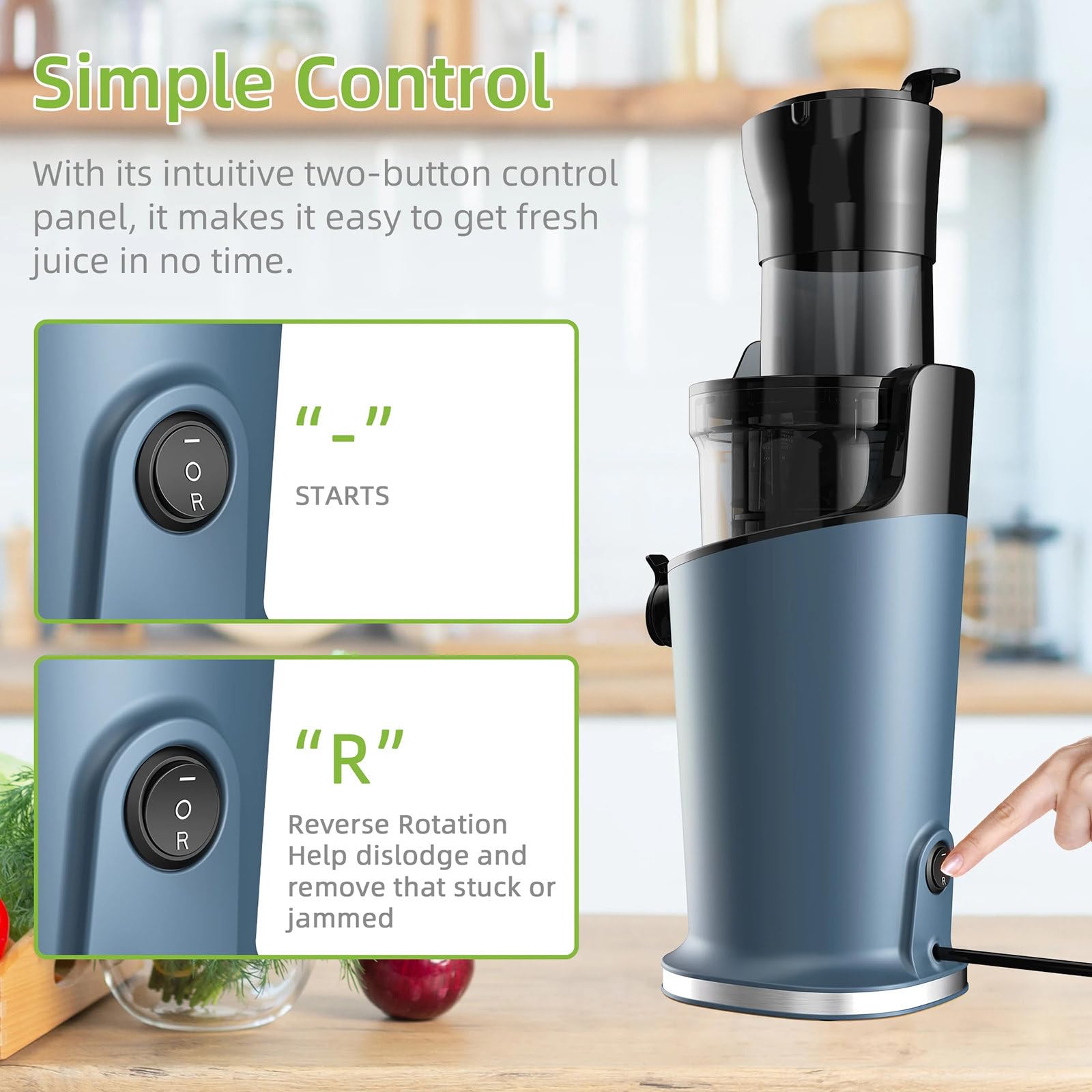 Exprimidor De Prensa En FríO Con Canal De AlimentacióN De 78 Mm, Extractor De Jugo De MasticacióN Lenta De 200 W, 40-65 Rpm, 96% De Alto Rendimiento De Jugo, Motor Silencioso, Sin Bpa