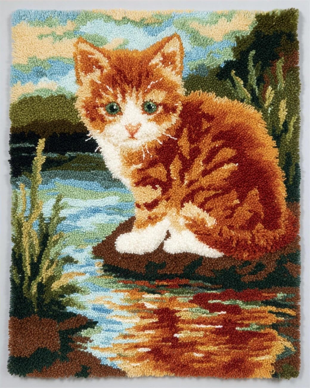 AMBATTERY Latch Hook Tapestry Kit Cat by the River 90x120cm