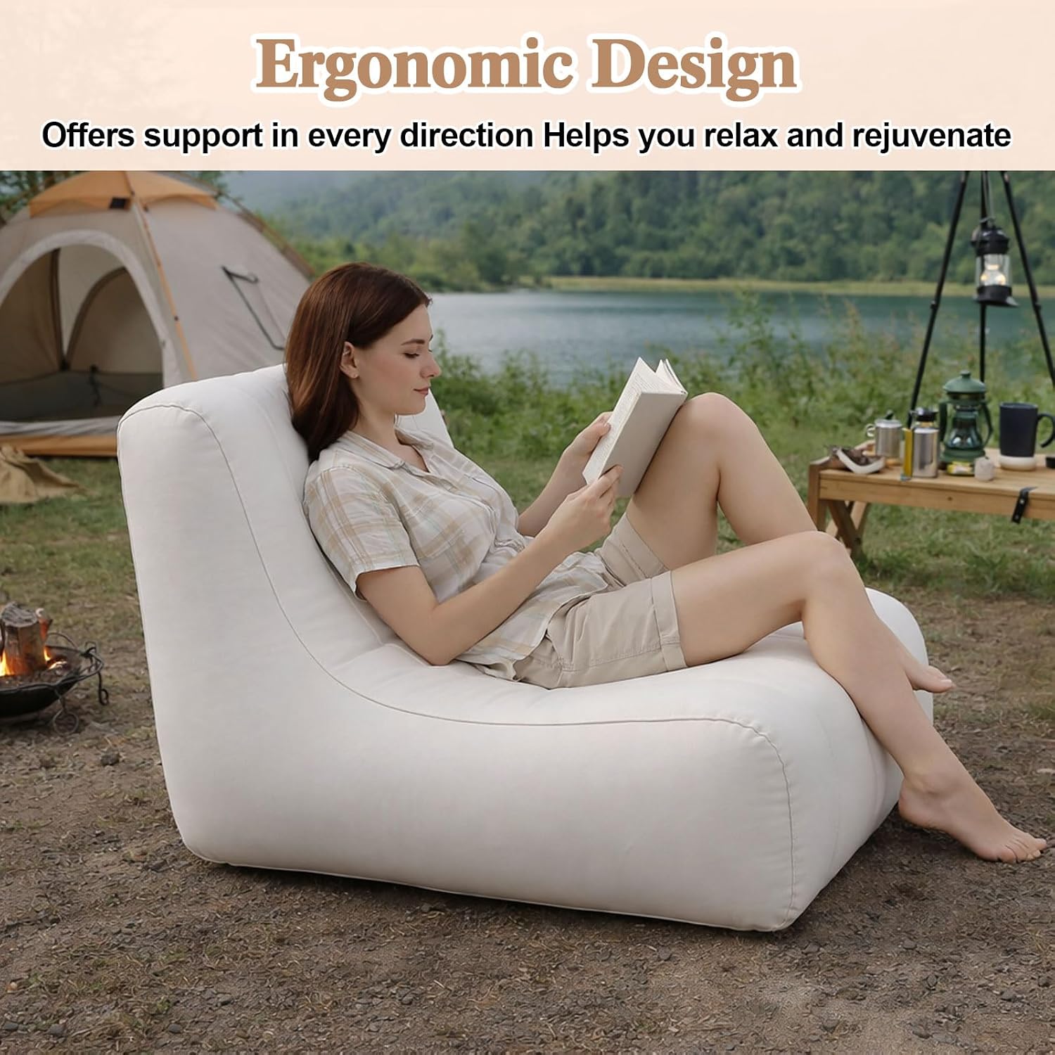 12 Pcs Inflatable Chairs Blow up Couch with Pump,Beige