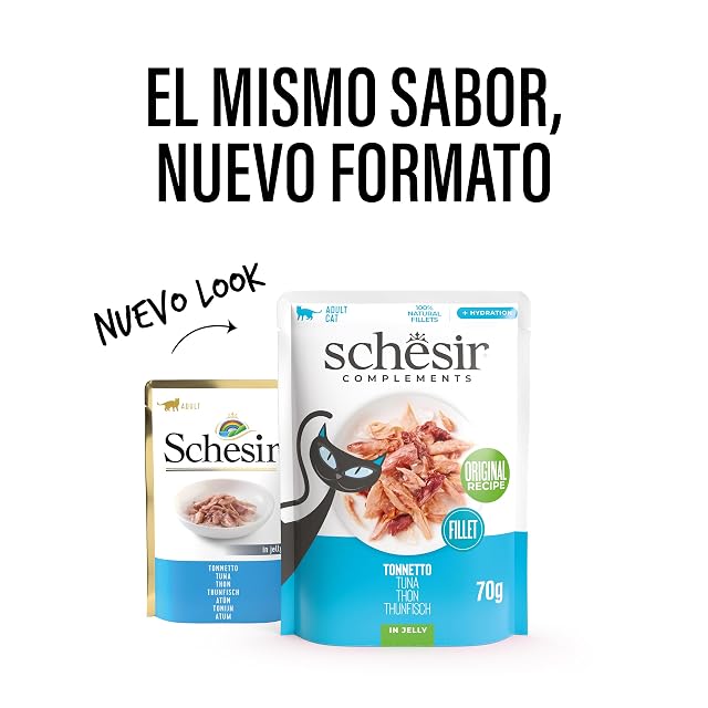 Foto 2 de 8 de Schesir, Filetes de Atún en Gelatina, Comida Húmeda Complementaria para Gatos, en Bolsas, Receta Original