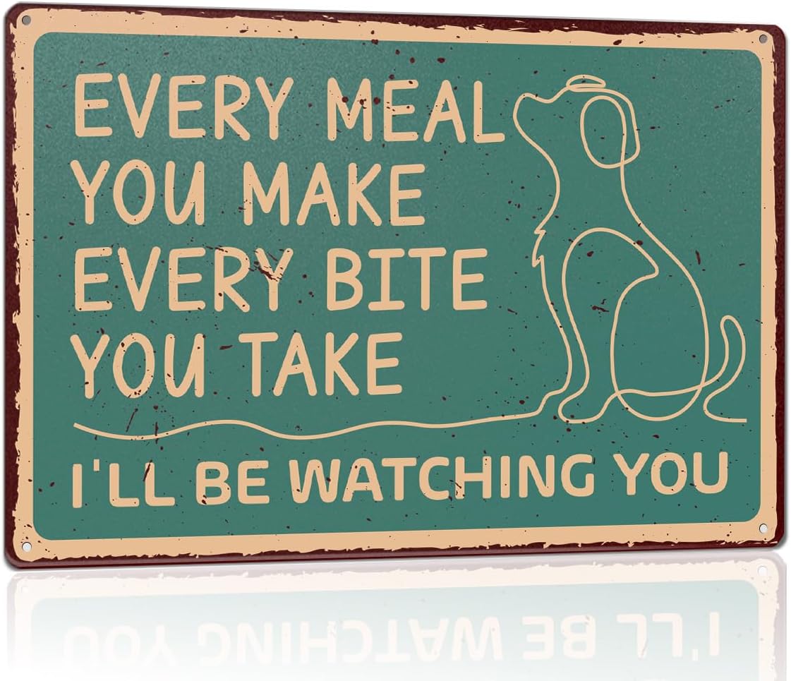 Funny Dog Lover Owner Gifts for Women Men Chef Wall Metal Sign Decor, Vintage Dog Lover Owner Mom Dad Welcome Sign Decorations for Kitchen Home Room, Every Meal You Make
