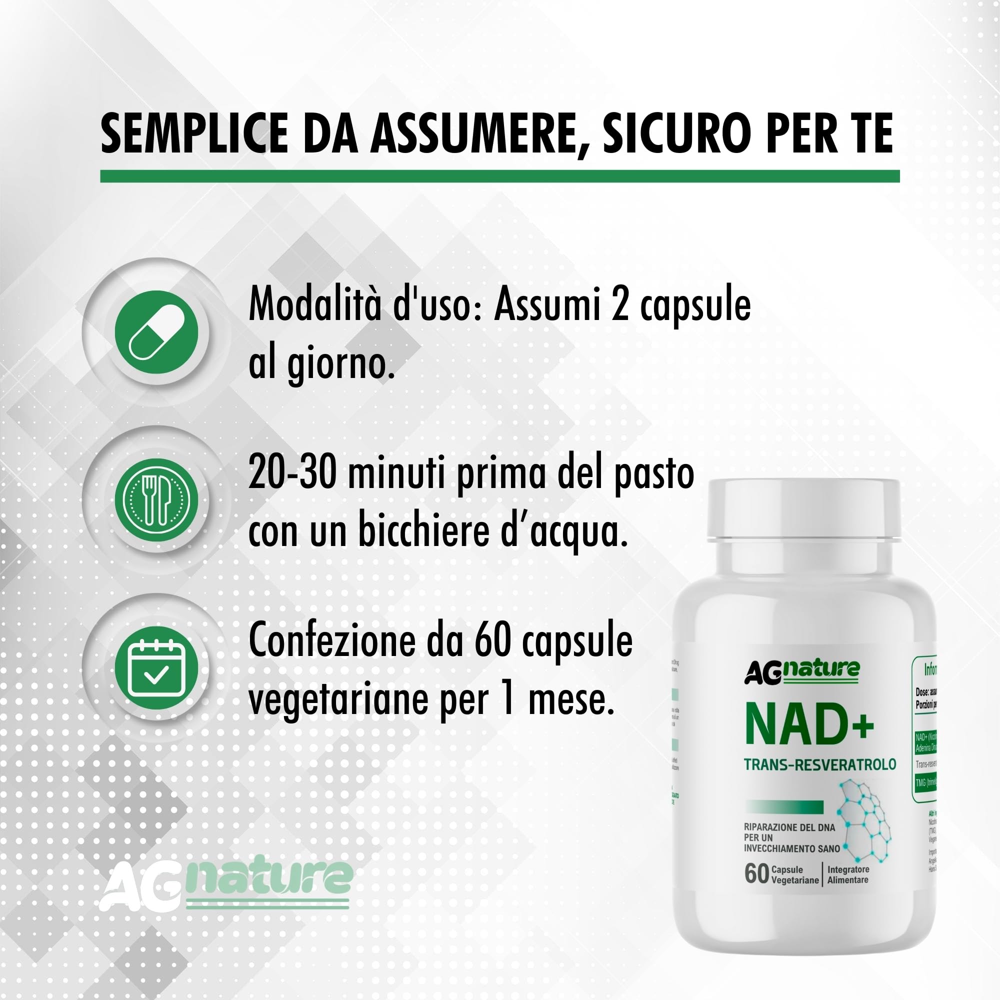 NAD Integratore Resveratrolo 1000mg Puro 60Cps - Complex Nad+ Anti-Età e Anti-Fatica con Niacina e Trimetilglicina