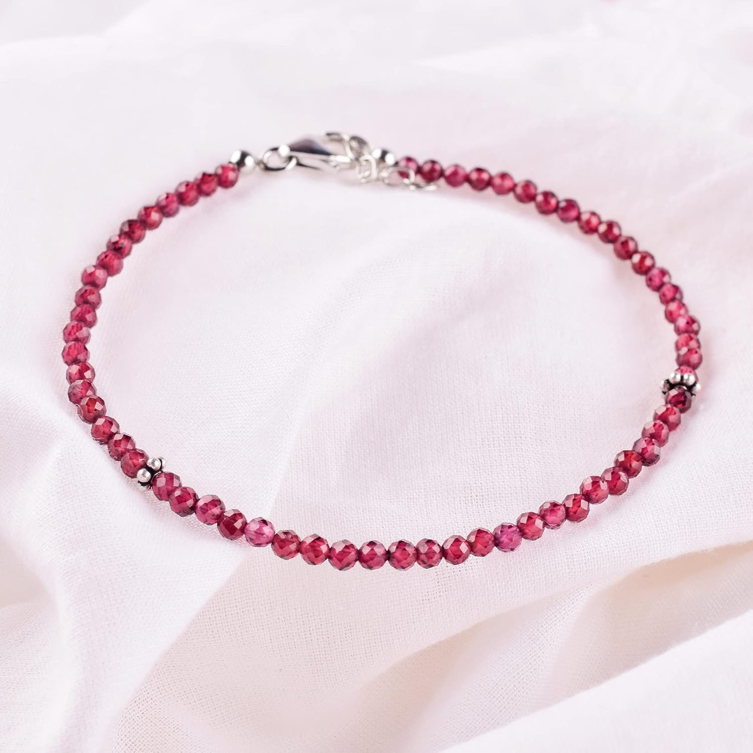 Natural Red Garnet Beaded Adjustable Bracelet Gifts For Women 925 Sterling Silver Statement Jewelry Birthstone Christmas Gift - Image 5