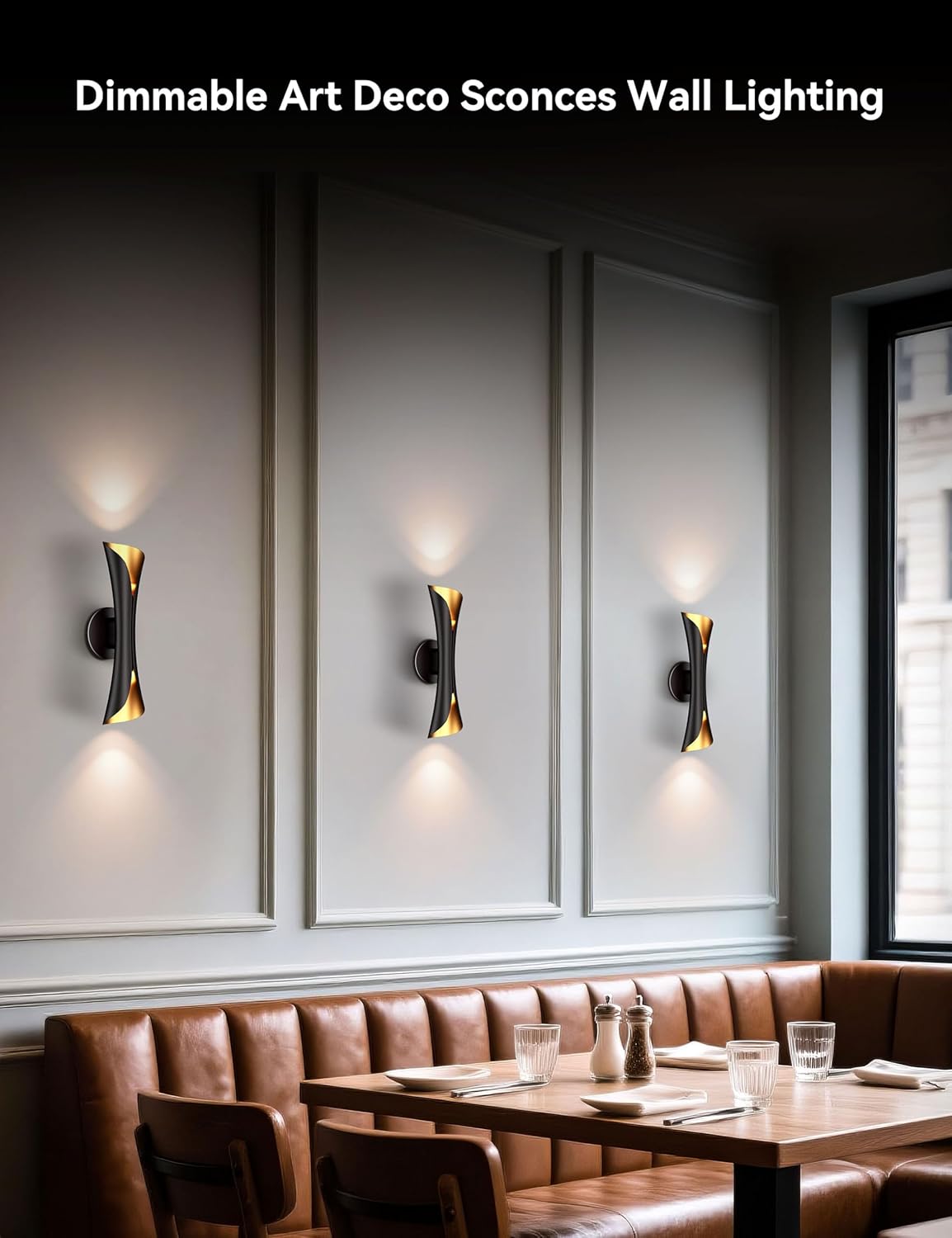 Tubicen Modern Wall Sconce Up and Down Wall Lights Indoor Dimmable Mid Century Modern Black and Gold Wall Sconces for Bedroom Living Room Home Theater Hardwired 15.7" H