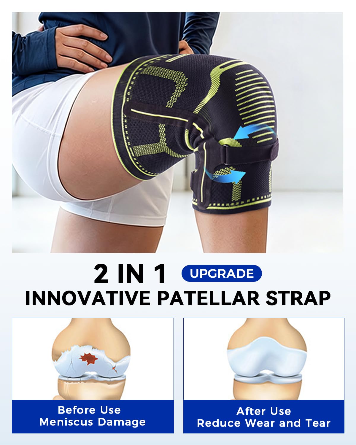 Kniebandage mit Seitenstabilisatoren, verbessertes Patellarband-Design, Knie-Kompressionsbandage mit Gel-Pad, Schmerzlinderung bei Arthritis, Meniskusriss, ACL, PCL, MCL, Läufer (Tiefschwarz