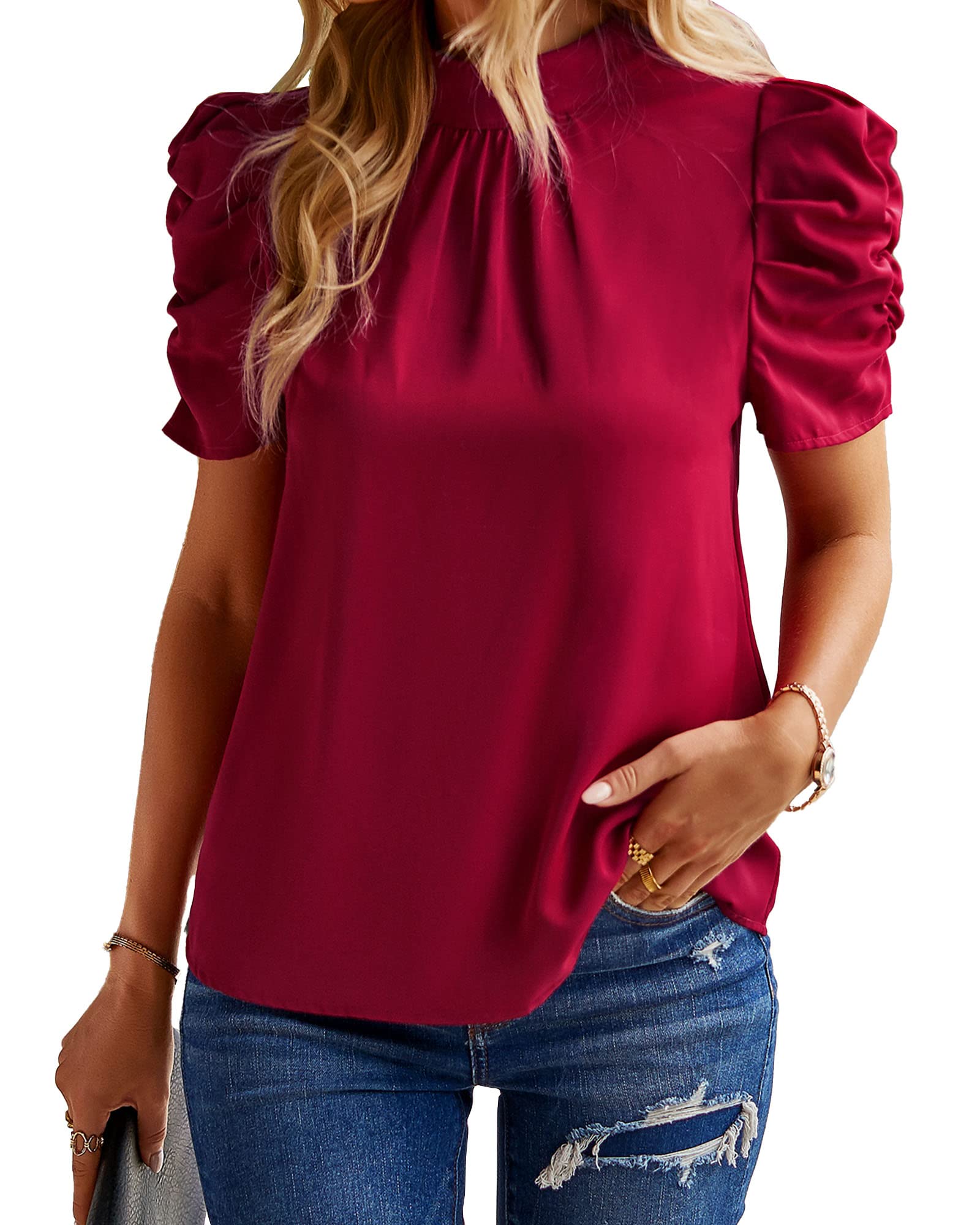 BTFBM Summer Tops For Women 2026 Dressy Casual Blouses Mock Neck Sh...