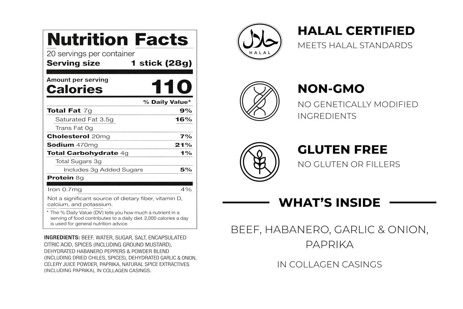 Griz Fit – Nitro Heat Beef Sticks 20-Pack – High Protein Snack – No Nitrates, No Artificial Ingredients – Small Batch, Bold Flavor – Spicy