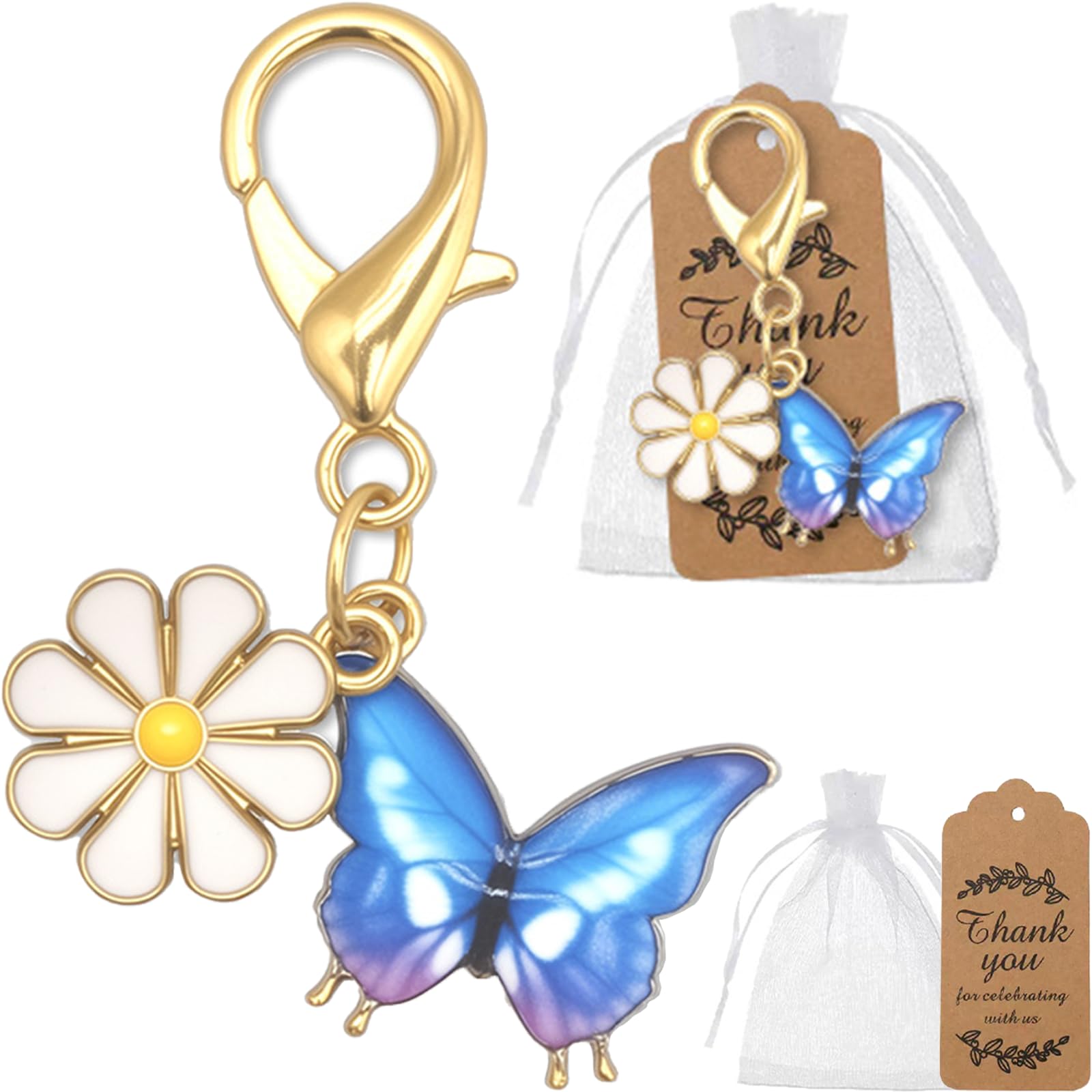 Xnqelerate 2Pcs Sunflower Butterfly Daisy Keyrings, Acrylic Butterfly Gifts For Women Keyring Set, Butterflygifts For Women Organza Bag Tag, Valentine'S Day, Graduation