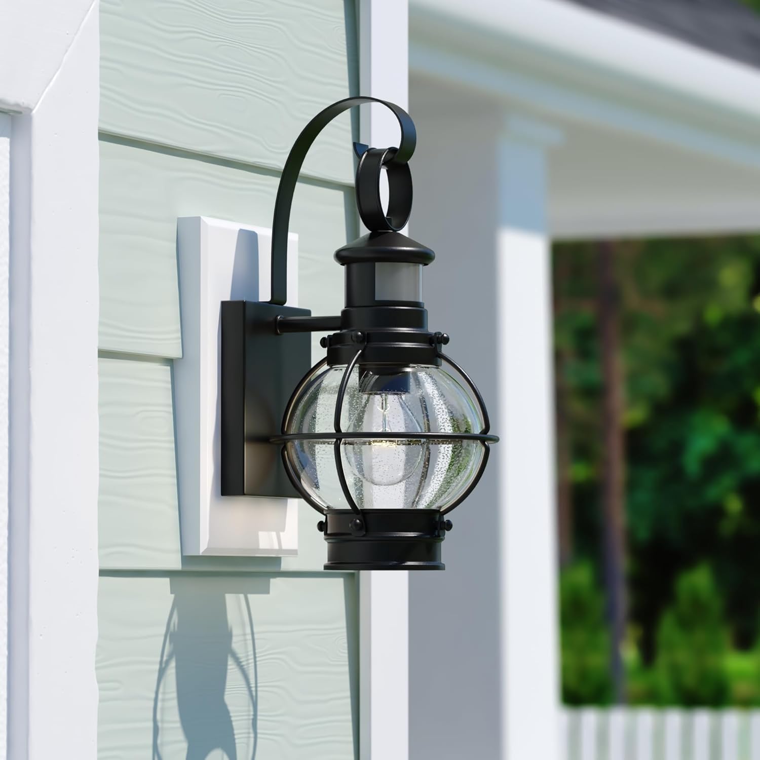 VAXCEL Chatham Black Coastal Motion Sensor Dusk to Dawn Outdoor Wall Light Clear Glass