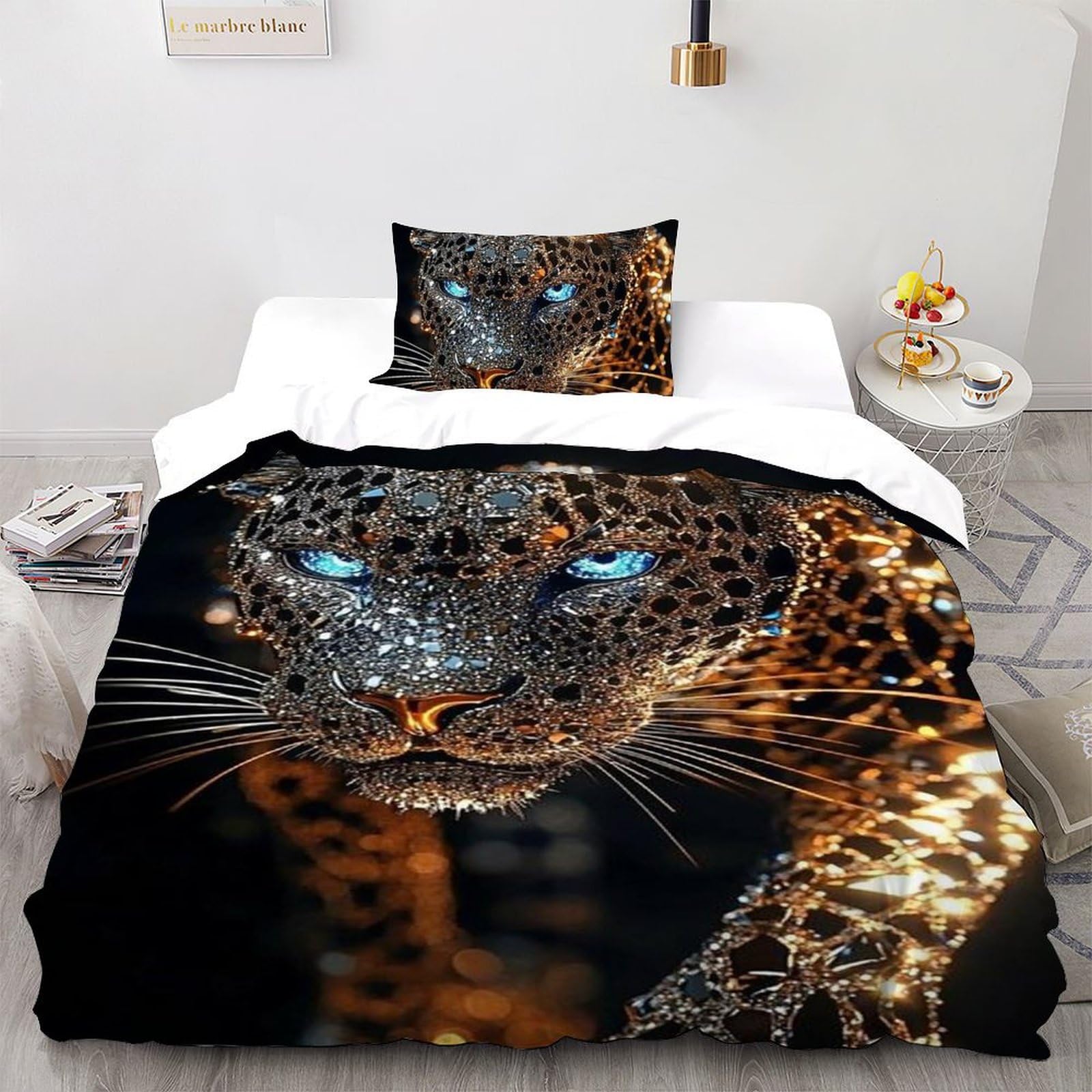 Housse de couette 135x200cm animaux imprimé 3D avec taie d'oreiller en microfibre