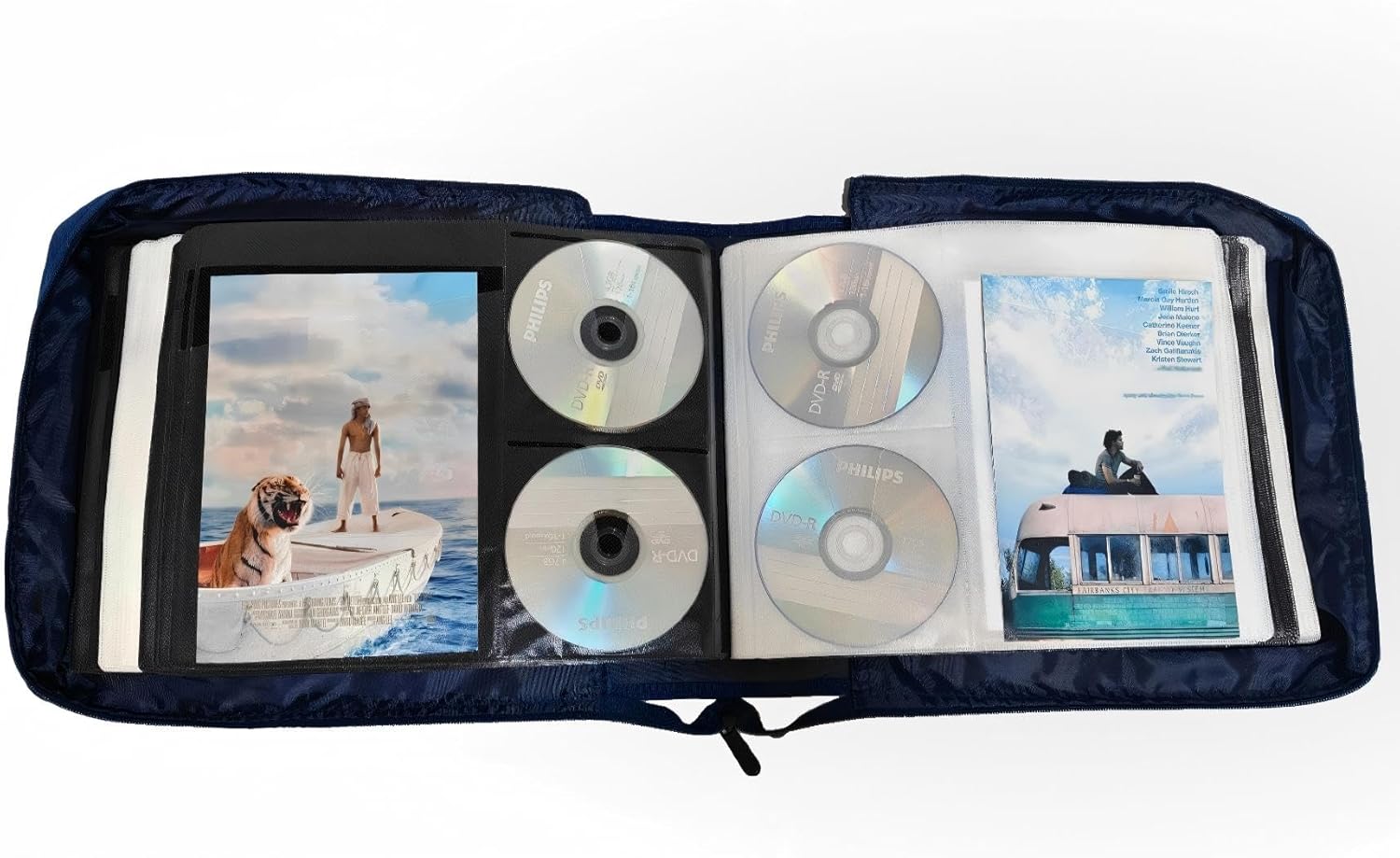 DVD CD Storage Case with Extra Wide Title Cover Pages for Blu Ray Movie Music Audio Disk (Portable Carrying Binder Holder Wallet Album Home Organizer Shelf)- Blue, 192 Disk Units, 96 Booklet Pockets