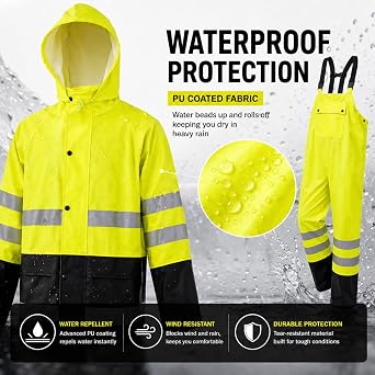 Rain Suit For Men & Women Waterproof Heavy Duty Rain Gear Reflective Jacket for Fishing Outdoor Work Raincoats