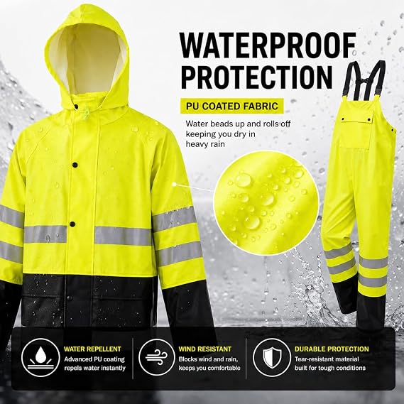 Rain Suit For Men & Women Waterproof Heavy Duty Rain Gear Reflective Jacket for Fishing Outdoor Work Raincoats