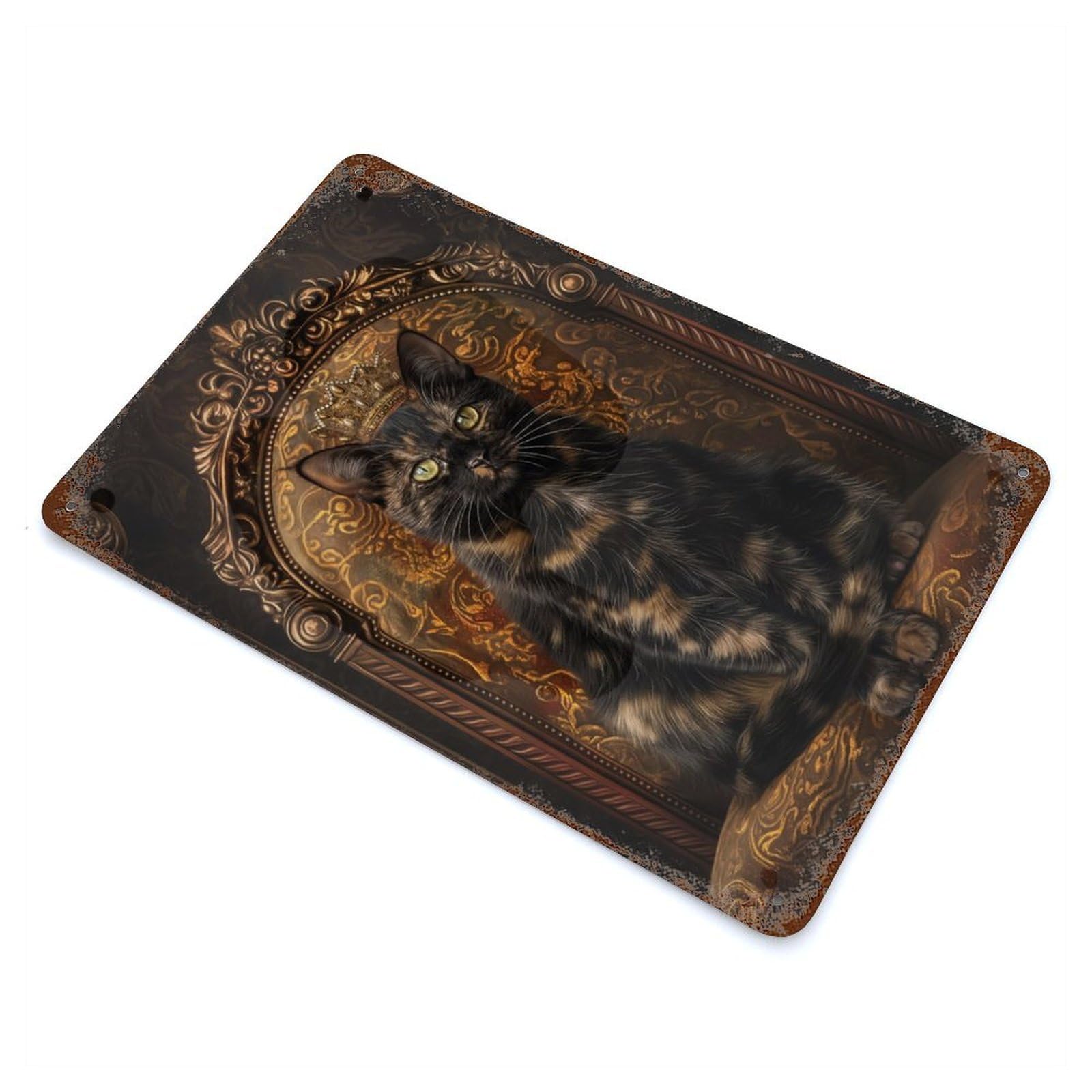 Tortoiseshell Cat Crown Th Rustic Tin Plaque 11.8"x7.9", for Living Room, Hallway And Home Decor, Decorative Metal Wall Art