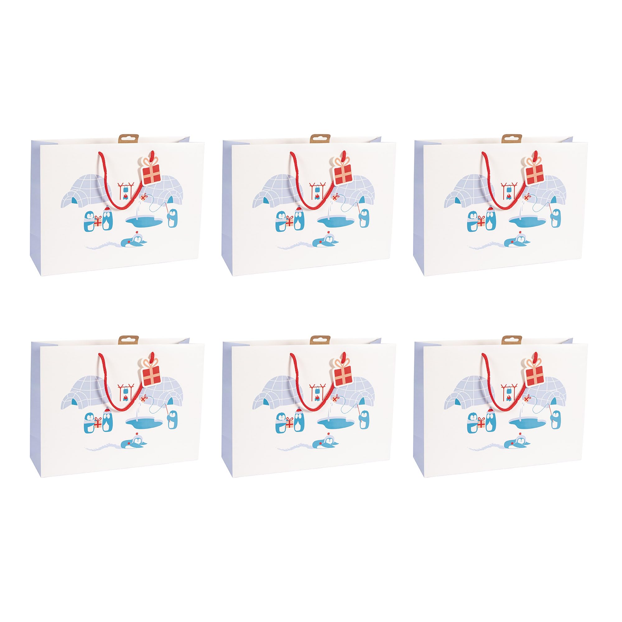 Clairefontaine X-30912-6Cpack - A Lot of 6 Excellia Gift Bags- Shopping Size - 37,3x11,8x27,5 cm - 210g - Motive : Blue Penguins, Ice, Children's Christmas