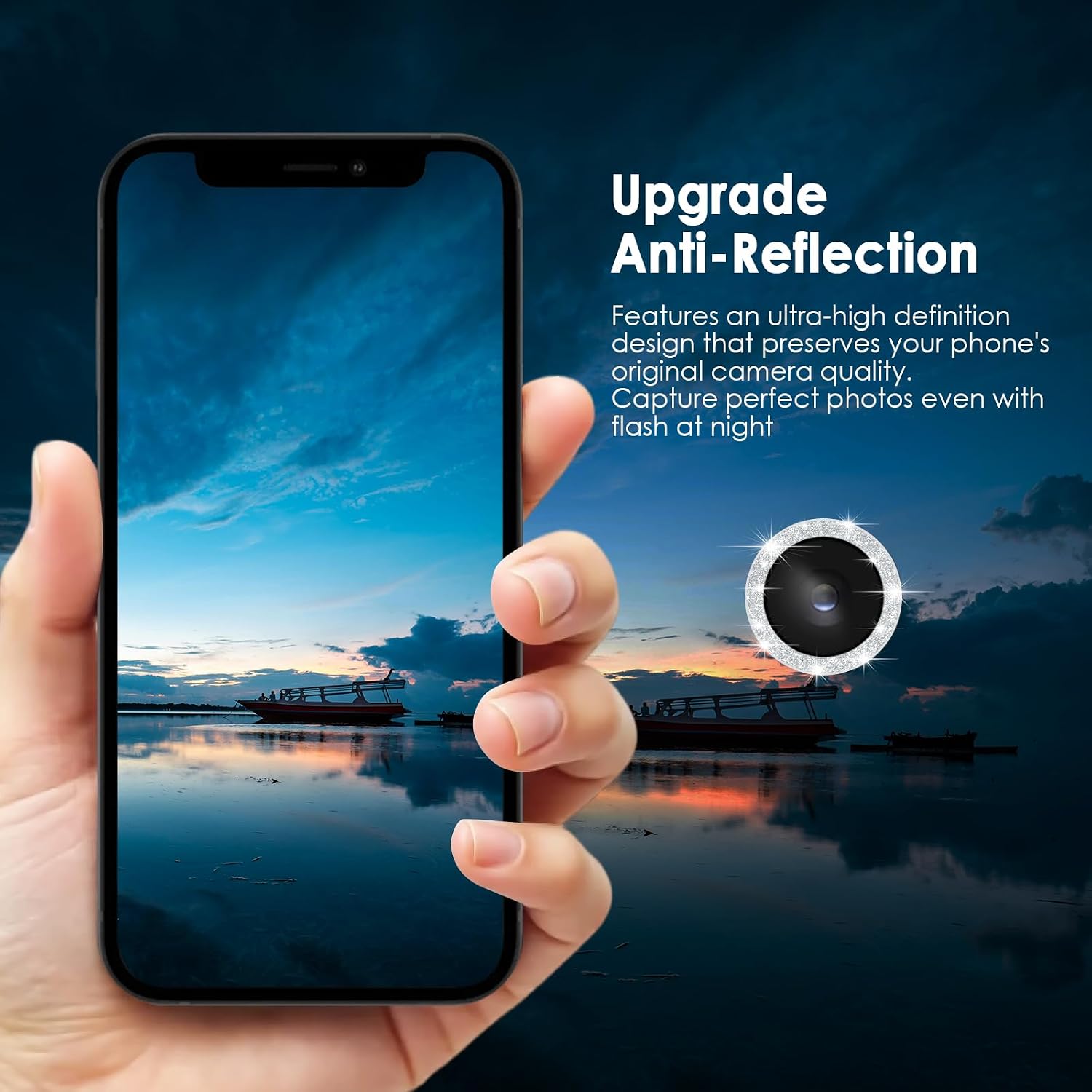 TENOC Camera Lens Protector for iPhone 16e & 17e, Silver Glitter image 5