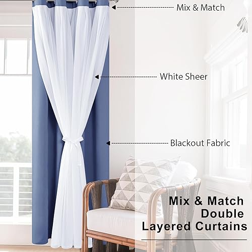 Miniatura 3 de Hiasan Cortinas opacas con superposición transparente, aislamiento térmico de doble capa para oscurecer la habitación, cortinas para oscurecer la