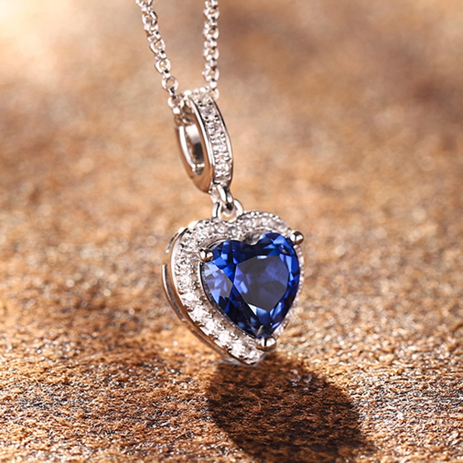 Kettenanhänger L Gold Luxuriöser Herz-Labor-Saphir 1,85 ct mit Moissanit, Kette 333 Gold für Sie| 9K 14K 18K Weißgold | Trendiger Modeschmuck für Vatertag