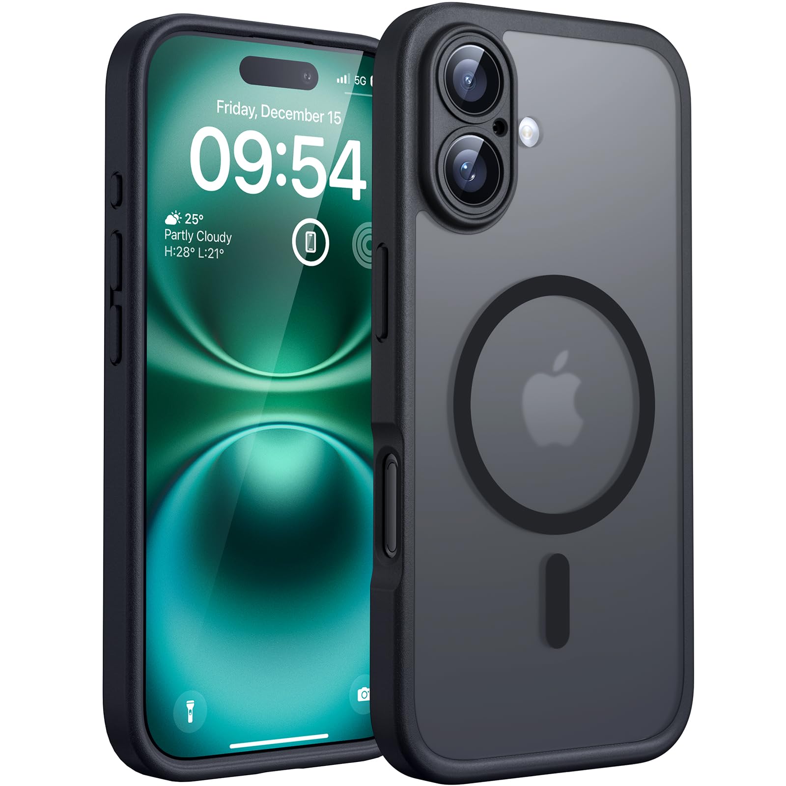 TOCOL Cover Magnetica per iPhone 16 Plus 6,7 Pollic, Compatibile con MagSafe, Protezione Fotocamera Integrata, Custodia Antiurto Traslucida Opaca, Nero