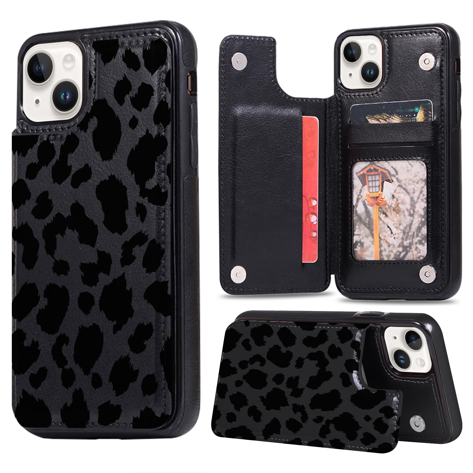 Zrutru for iPhone 14/iPhone 13 Wallet Case Card Slots,Cool Leopard Print Cheetah Phone Cases Stylish Flip PU Leather Kickstand Cover for Women Girls,
