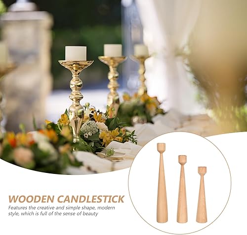 Miniatura 8 de Wooden Candle Holder Set of 3 Rustic Wedding Candlesticks Beech Wood Household Decorative Candle Stands for Living Room Dining Table Romantic Home