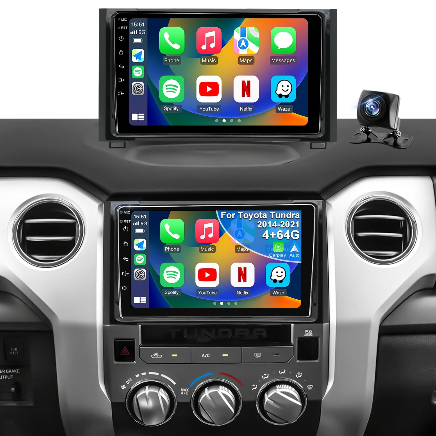 4G+64G Upgrade Android Car Radio for Toyota Tundra 2014-2021, Car Audio HD 9inch Touchscreen Setero Head Unit Wireless Carplay Android Auto GPS