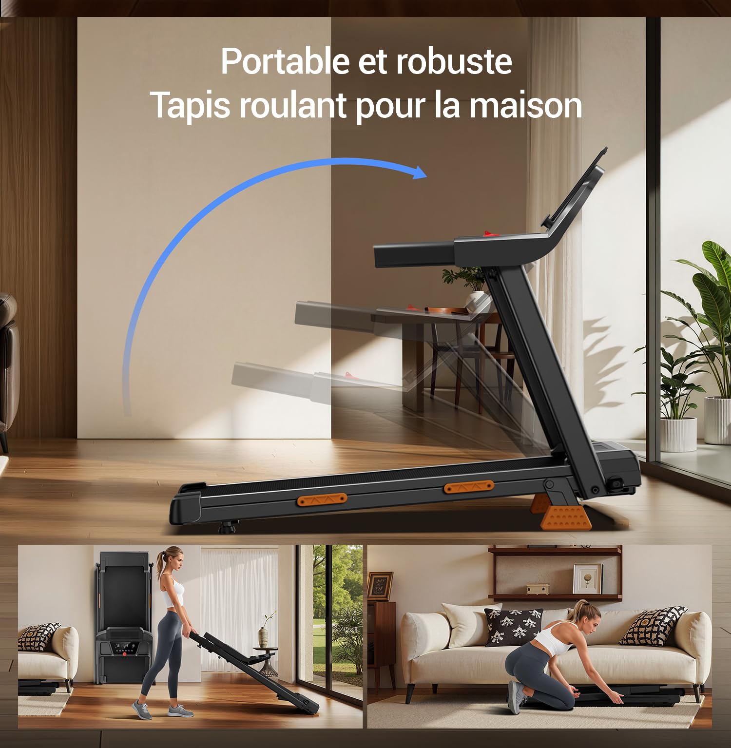 UMAY Tapis de Course Pliable Inclinable 15%, 12KM/H Tapis de Marche Inclinable, Treadmill Home avec Moteur 3,0 CV