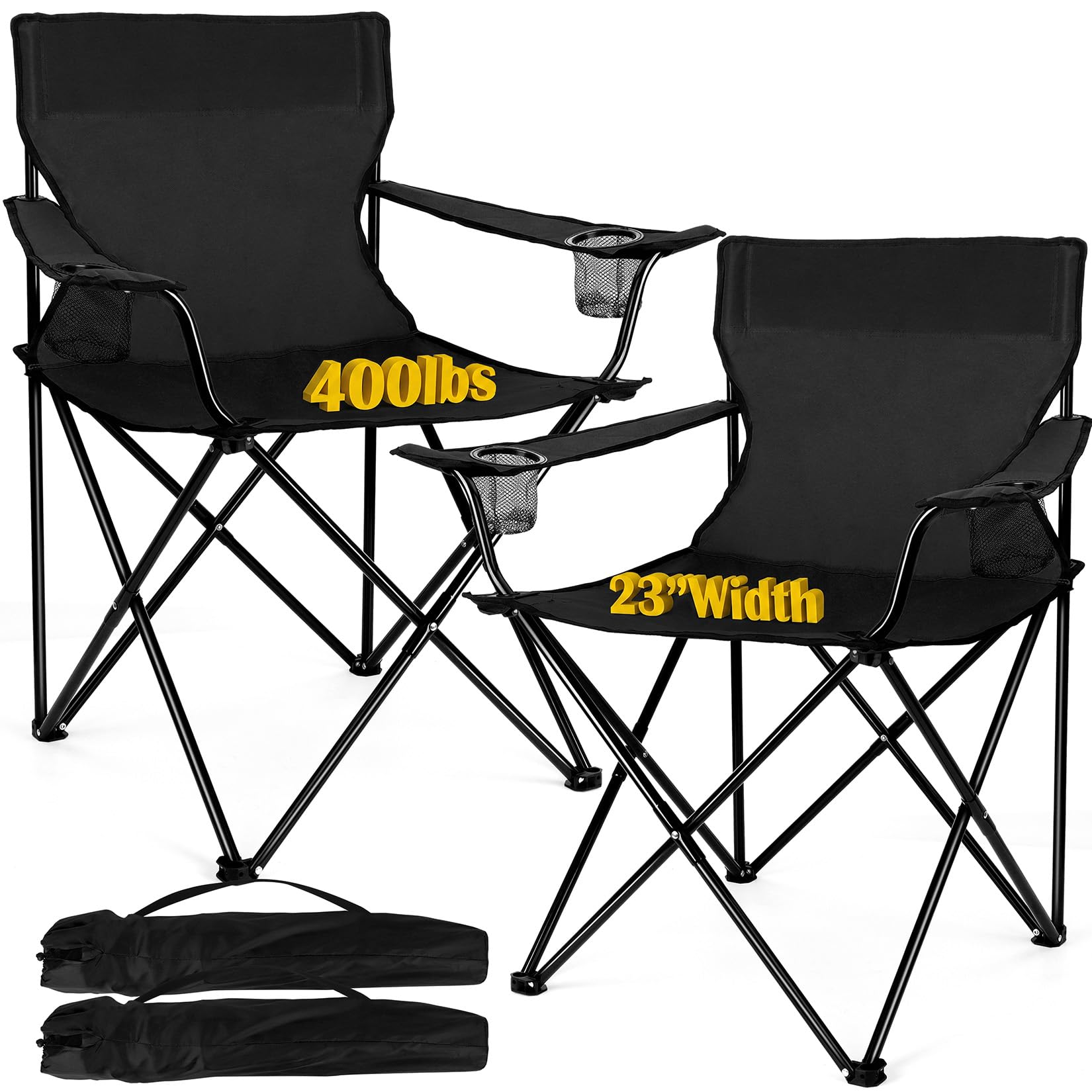 Portable Camping Chair Set of 2, Joyfair Outdoor Lawn Folding Chairs for Adults, Heavy Duty Large Foldable Chairs for Beach, Fishing, Tailgating and More Outdoor Sports, Carry Bag & Cup Holders, Black-image-42