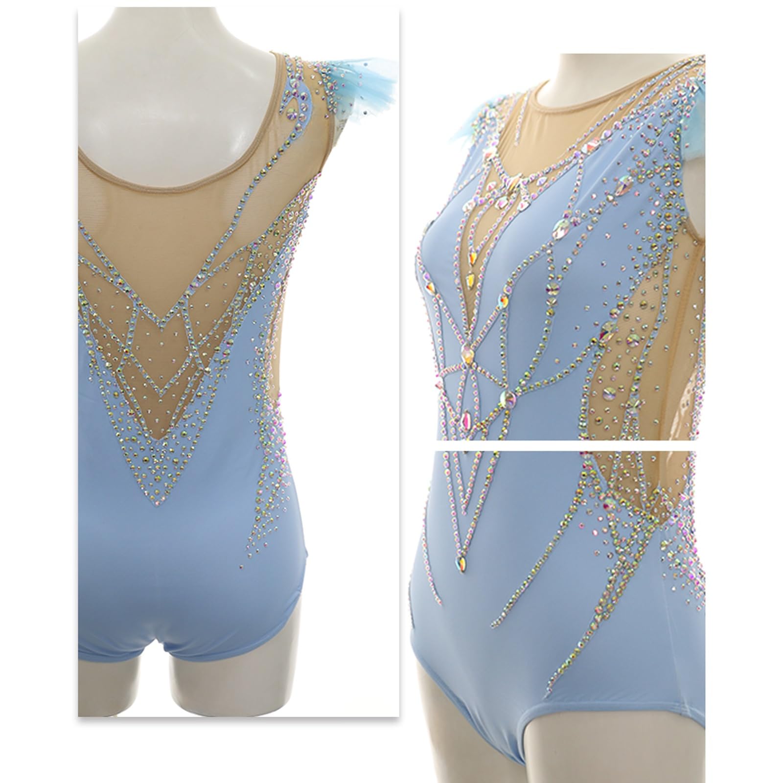 Maillot De Gimnasia Rítmica For Niñas Con Diamantes De Imitación, Personalizable, Sin Mangas.