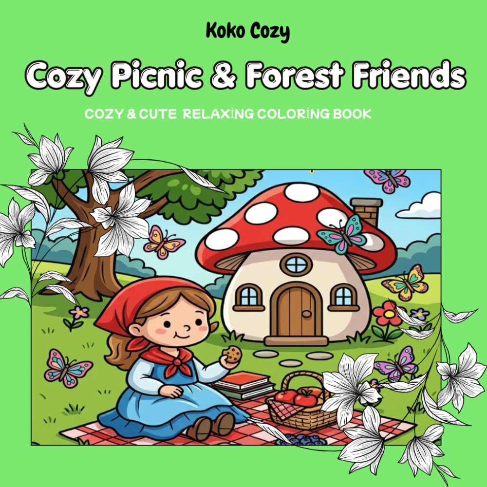 Cozy Picnic & Forest Friends Coloring Book for Adults and Teens: Cute Woodland Animals, Picnic Baskets, Butterflies, Forest Adventures and Relaxing ... Coloring Book for Relaxation (Cozy & Cute)