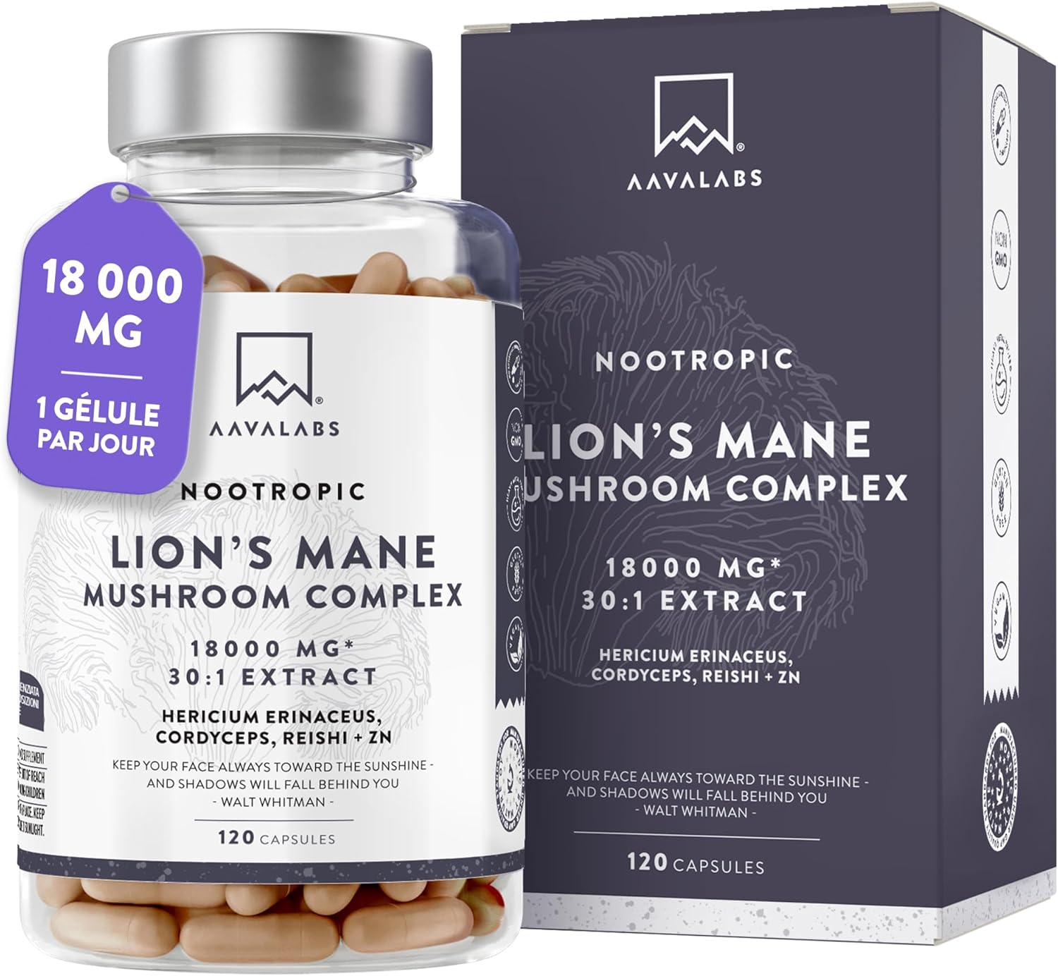 Lions Mane 18000mg 30:1 with Cordyceps Sinensis, Reishi Ganoderma and Zinc | Leon’s Mane Mushroom Hericium Erinaceus Powerful Nootropic Memory and Concentration Mushroom Complex – 120 Capsules
