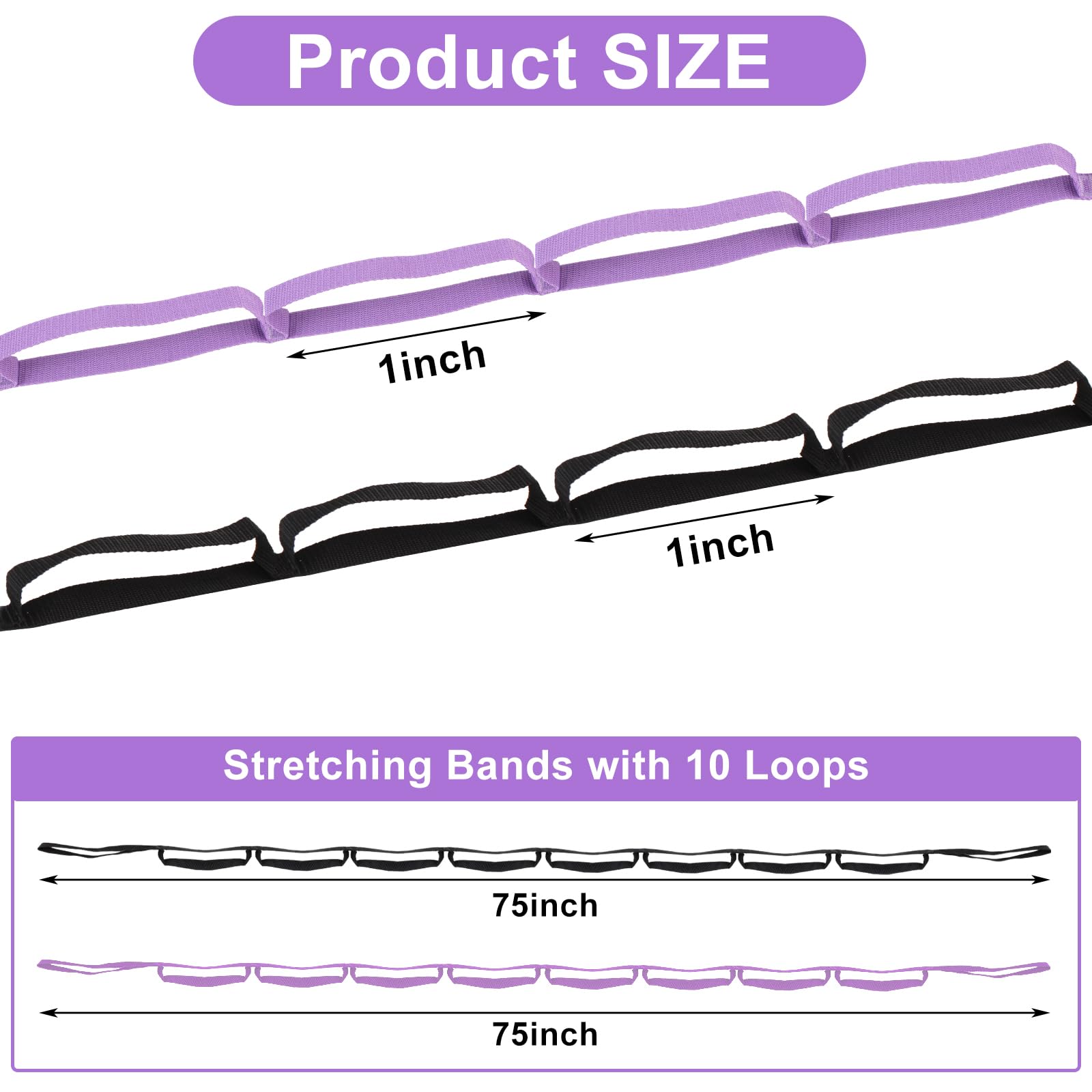Guirnd 2 PCS Yoga Strap, Non-Elastic Stretching Strap for Women & Men, Stretch Bands for Exercise with 10 Loops for Pilates, Gymnastics, Dance, Exercise