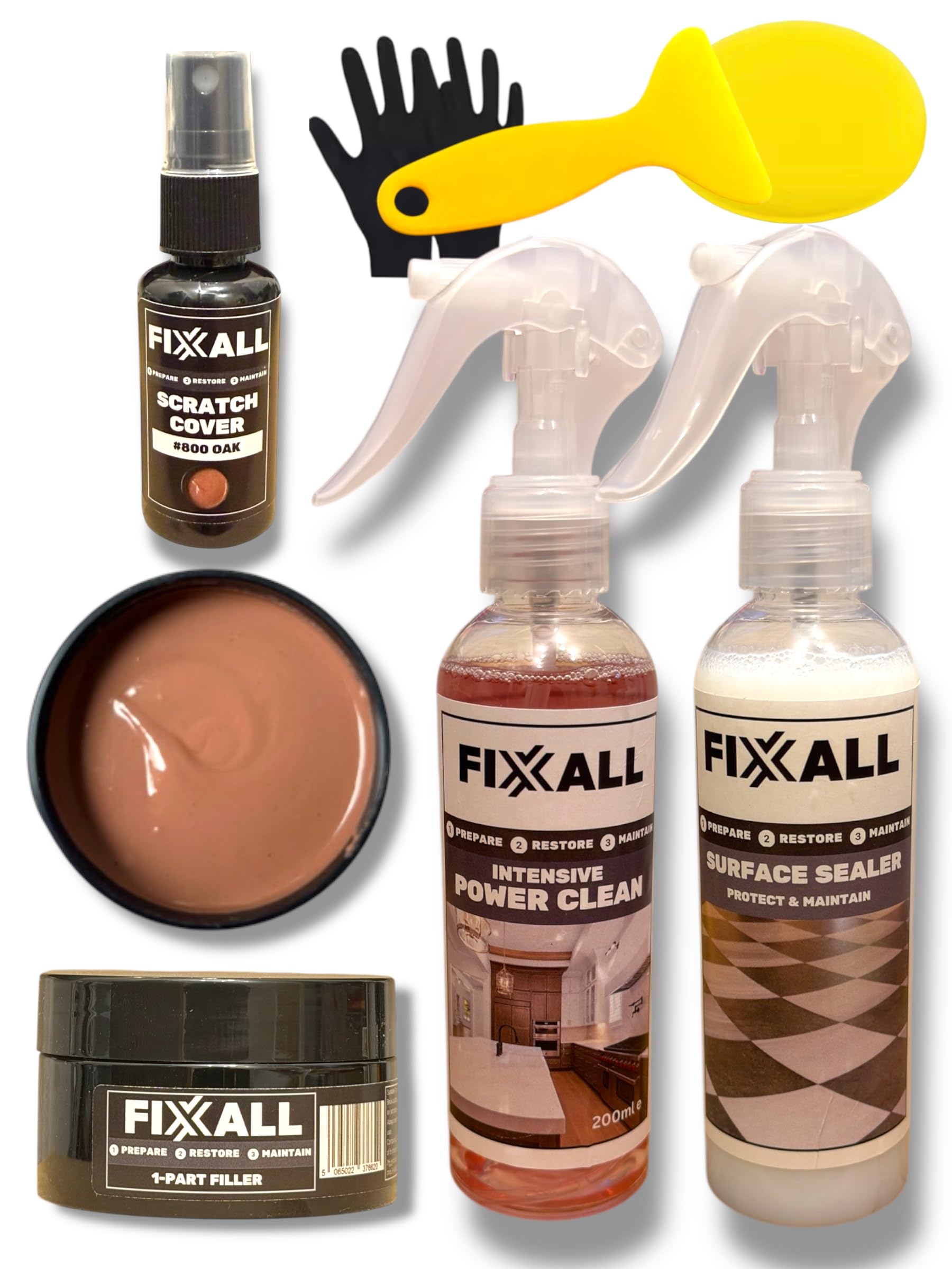 Fixxall All Surface Repair Kit – Floor, Worktop & Furniture Repair Kit for Wood, Laminate, Vinyl, Tile & Stone Surfaces – 16 Colour Repair Fillers & Scratch Cover (Oak)