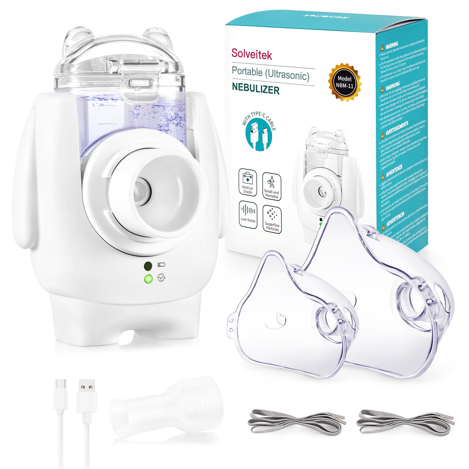 Inhalationsgerät Für Kinder&Erwachsene, USB Wiederaufladbar Nebulizer Inhalator sehr leise, Partikelgröße 1-5µm, Vernebler Inhaliergerät Tragbar mit Ultraschall Technologie, Ultraschall Nebulizer