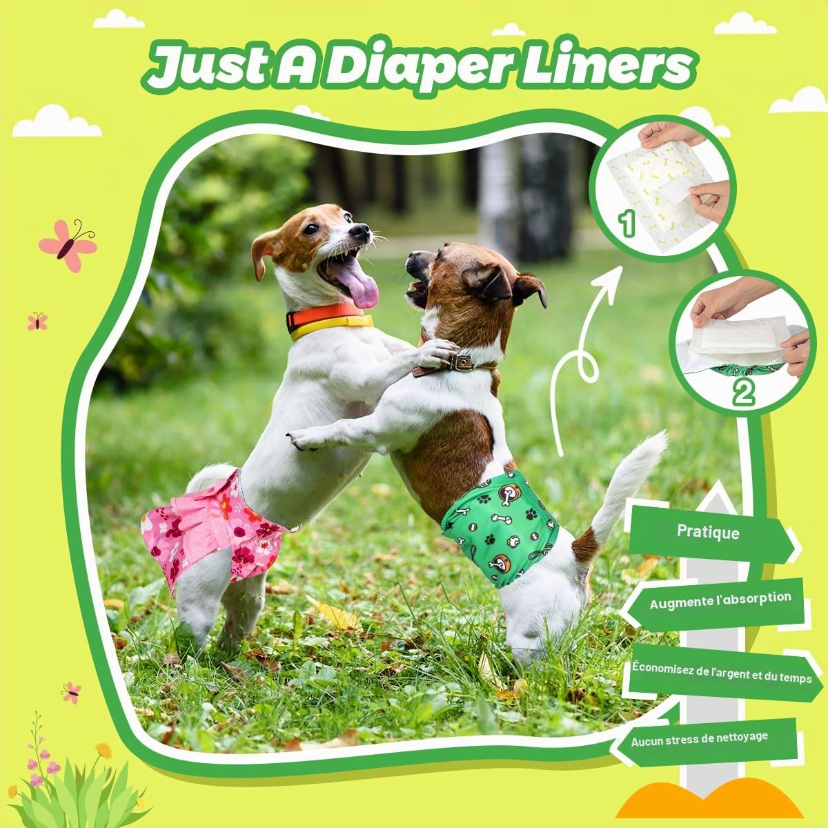 Dono Lot de 100 doublures de couches jetables pour chiens mâles et femelles, super absorbants, inserts de couches jetables pour chiens mâles et femelles, bandeaux, culottes menstruelles lavables