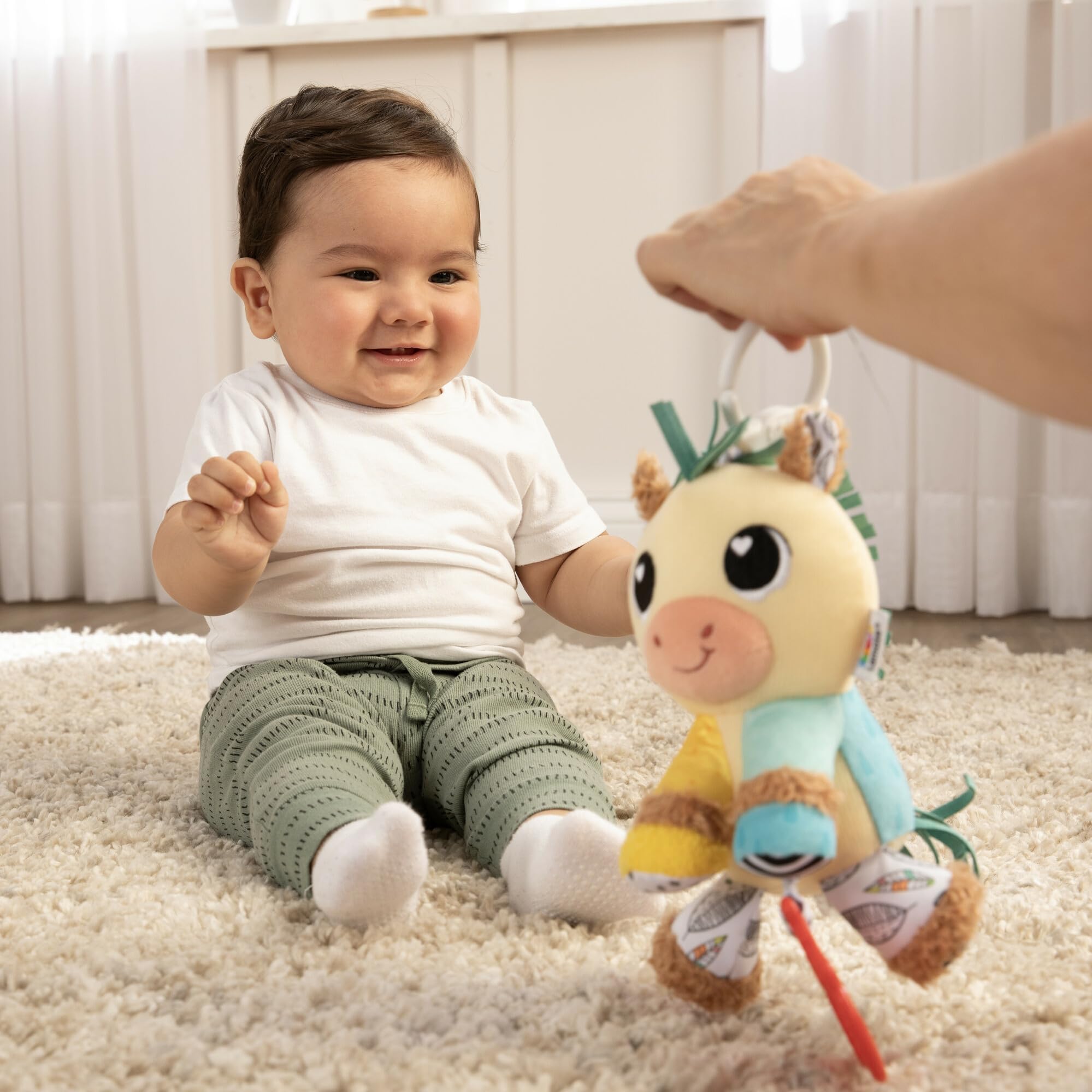 LAMAZE Carson Clydesdale Clip and Go Baby Pram Toy, Multicolor, Medium - Image 4