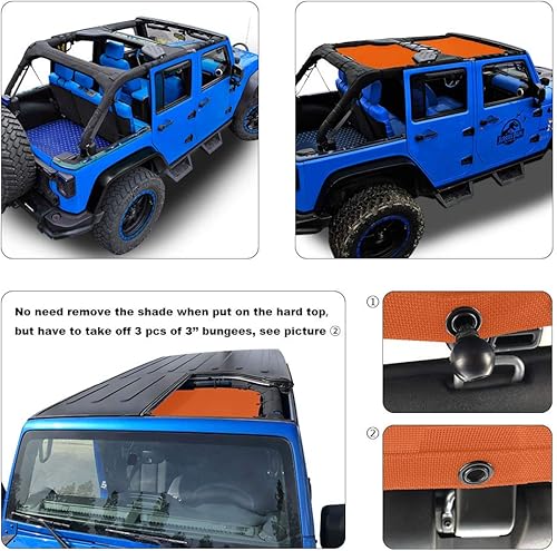 Miniatura 3 de Shadeidea JK Parasol Superior Compatible con Jeep Wrangler JKU Cobertura de Techo de Malla Suave (2007-2018) - Bloqueador UV de Ruido del Viento