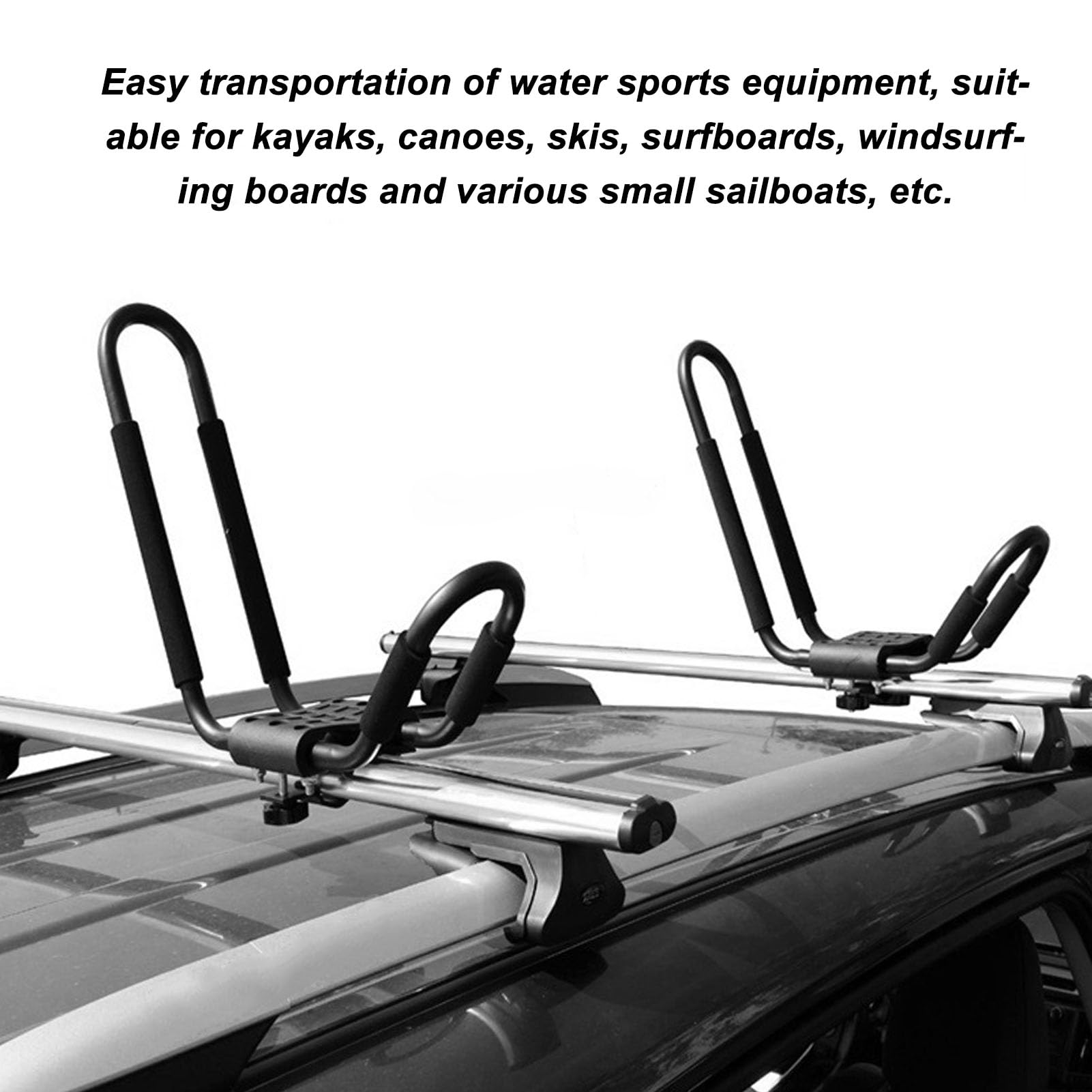lyrlody Portaequipajes para techo para kayak, 2 pares portaequipajes para coche para kayak, soporte para techo de 68 kg, 150 libras, soporte para barra J para canoa Paddle Boards Skiboard