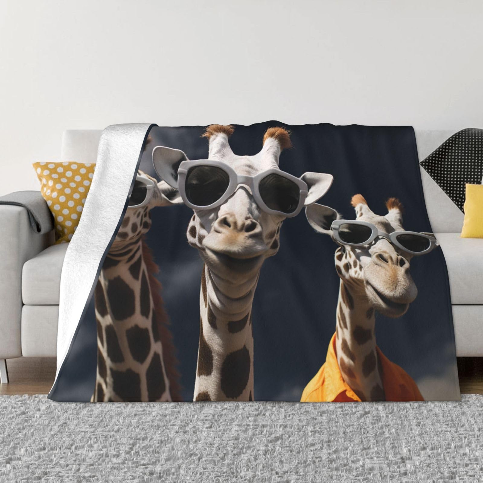 Couverture polaire flanelle chaude et respirante pour lit, plaid léger motif girafe rigolo