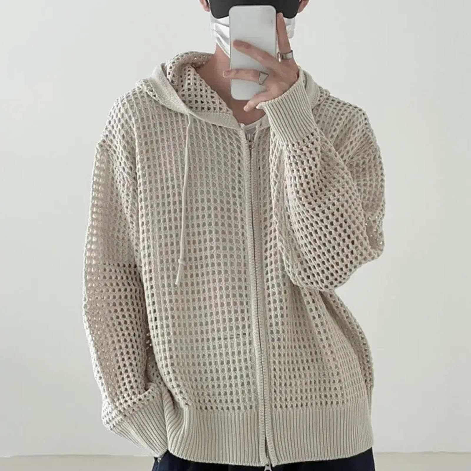 Cardigan Design Cavo Giacca da Uomo con Cappuccio con Cappuccio Hip Hop Cardigan Chiusura Maschile con Cappuccio Maschile