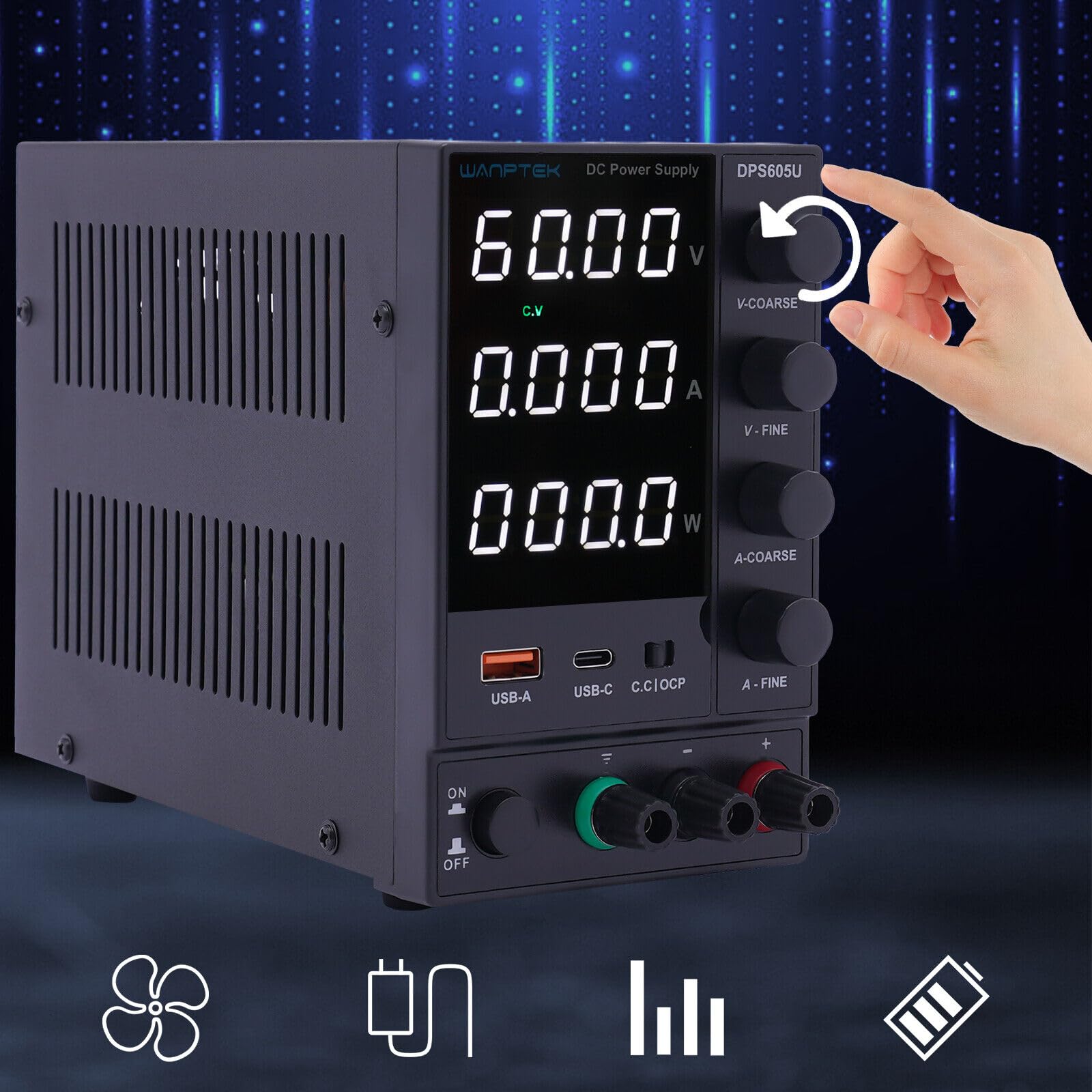 Fuente de alimentación de laboratorio, fuente de alimentación conmutada de 4 dígitos, 0-60 V, 0-5 A CC, regulable, fuente de alimentación de laboratorio, USB
