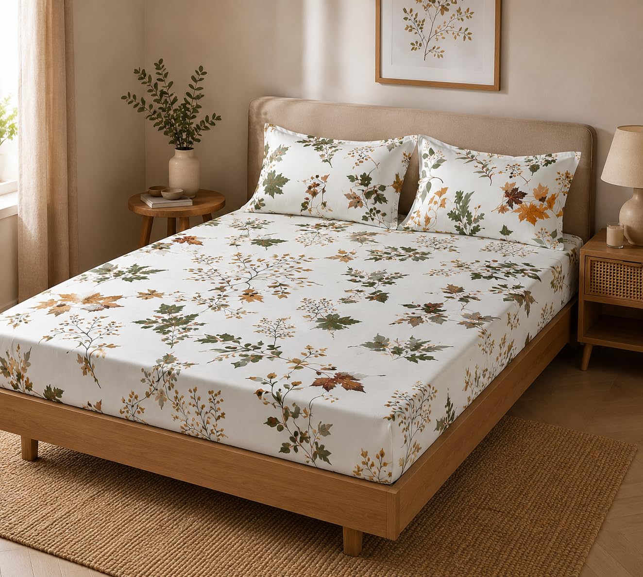 LOOMLYFE 300 TC Microfiber Soft Cotton Bedsheet for Double Bed, Size 90X100 Inches with 2 Large Size Pillow Covers Without Joint - WhiteMaple