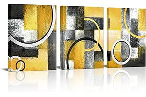 Yellow and Gray Abstract Geometric Circle Canvas Wall Art