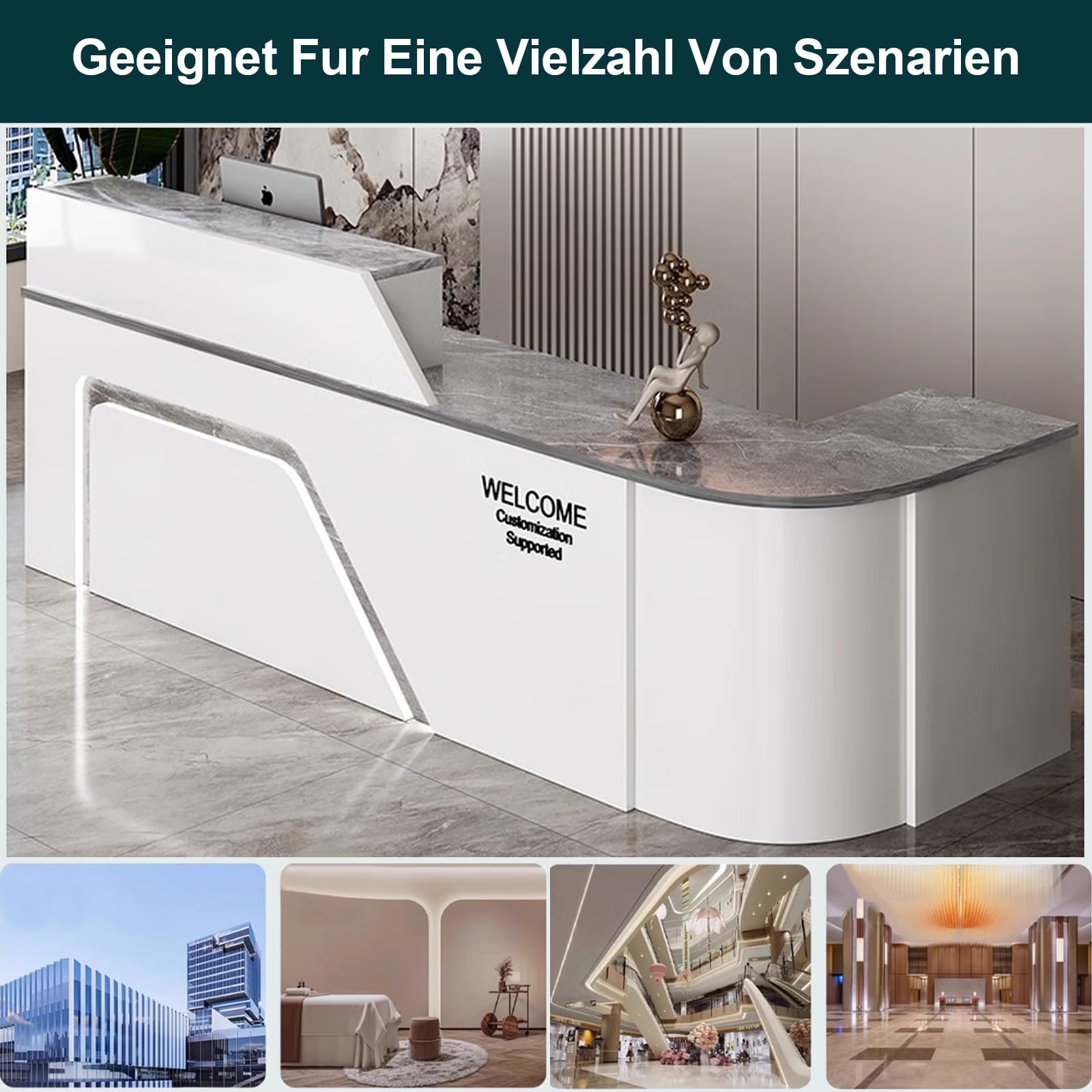 L-Form Empfangstresen Empfangstheke mit Schubladen & Schrank 180x60x100cm Rezeptionstheke Verkaufstresen für BekleidungsgeschäftFirmenanlageCafé -Shop Weiß-Grau-Links