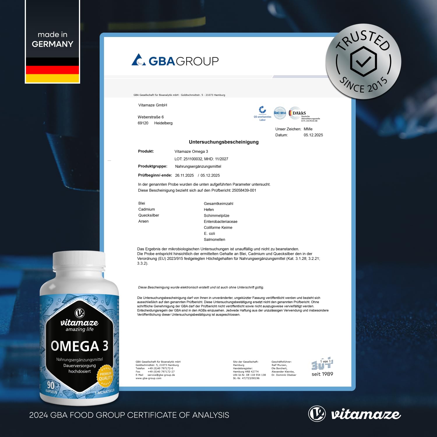 Omega 3 Kapseln hochdosiert, 400 mg EPA & 300 mg DHA in Triglycerid-Form für 3 Monate, 1 Kapsel pro Tag, 1000 mg Fischöl aus nachhaltigem Fischfang, höchste Bioverfügbarkeit, Made in Germany
